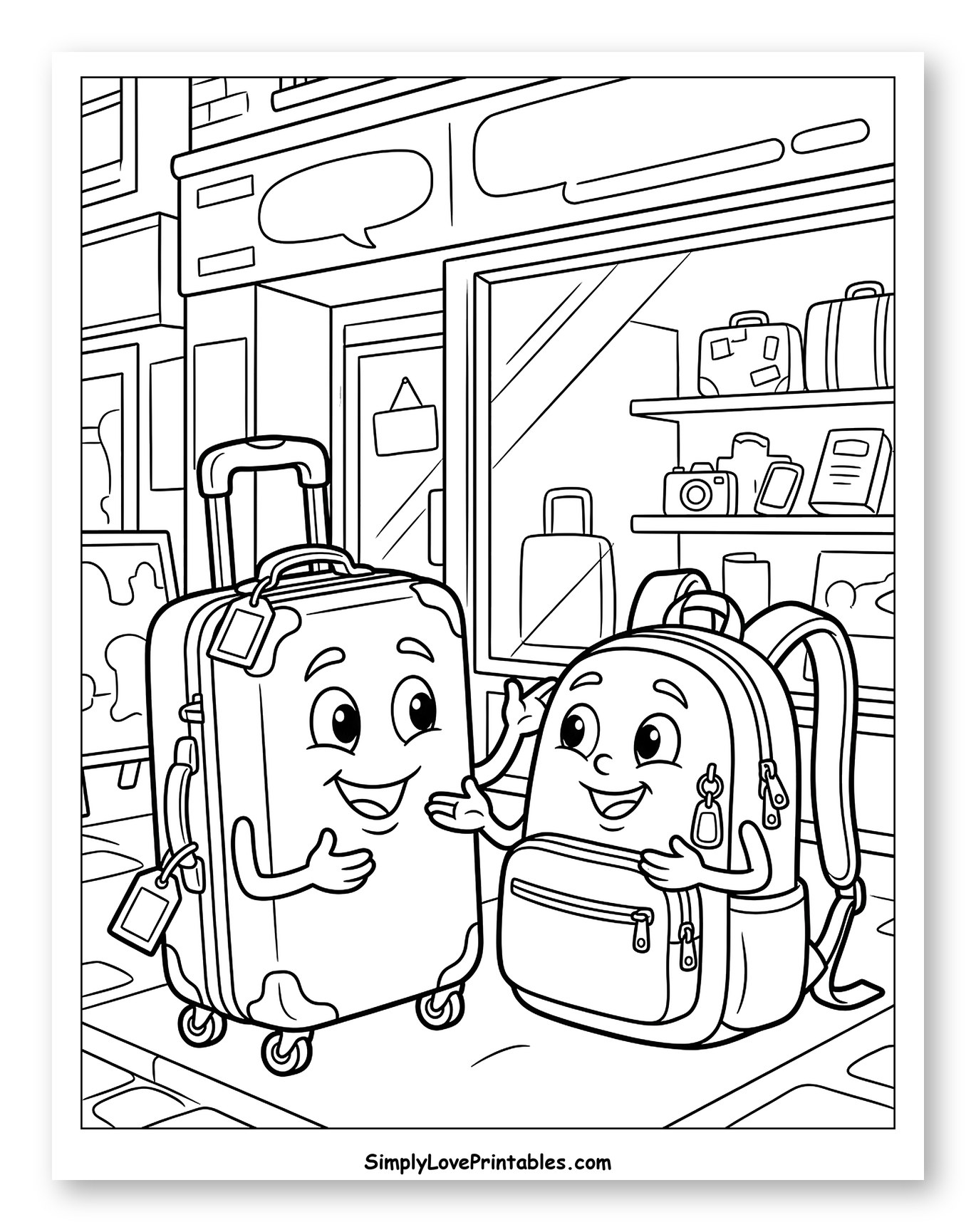 Friendly Suitcase and Backpack in Shop Window