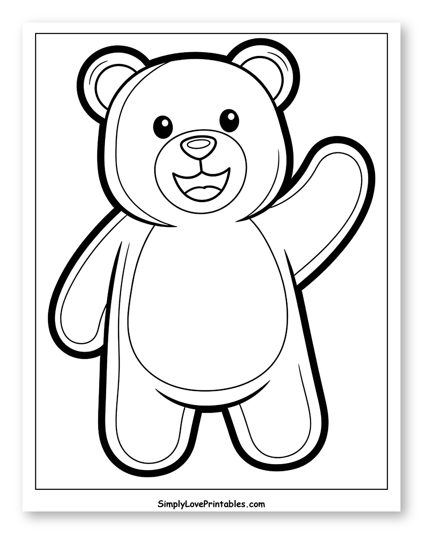 Friendly Teddy Bear Waving Hello Coloring Page for Toddlers