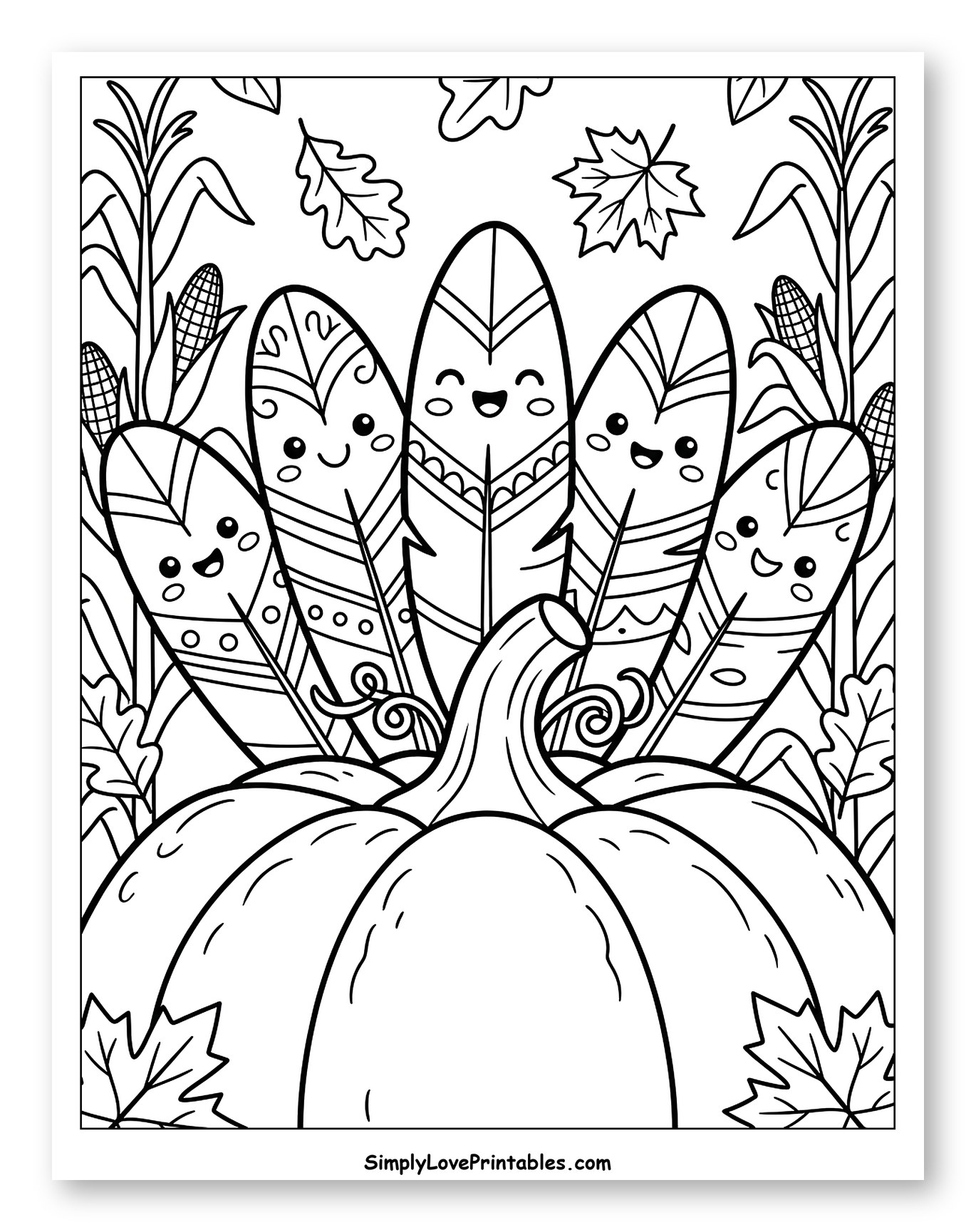 Friendly Thanksgiving Feathers and Pumpkin