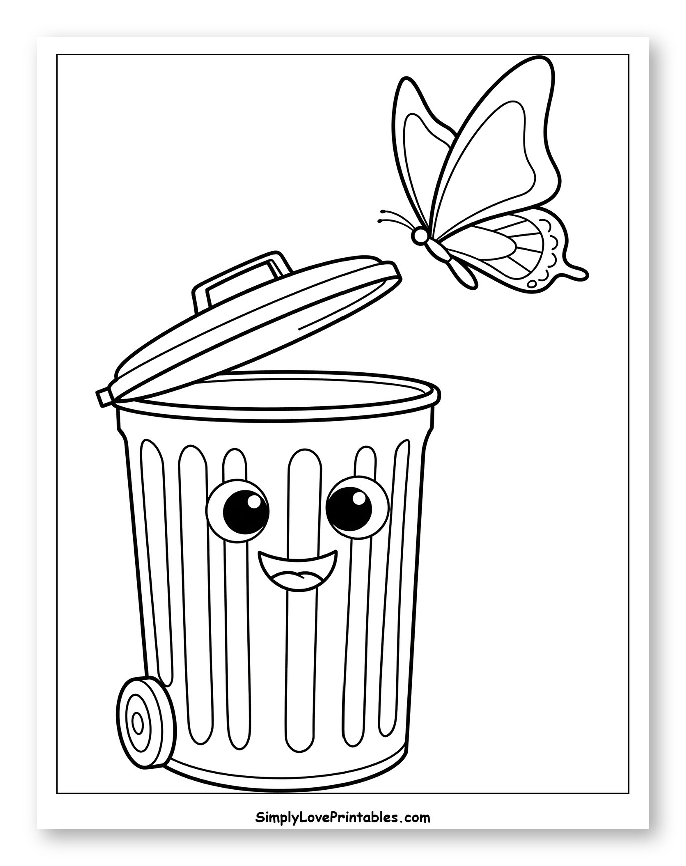 Friendly Trash Can Looking at Butterfly