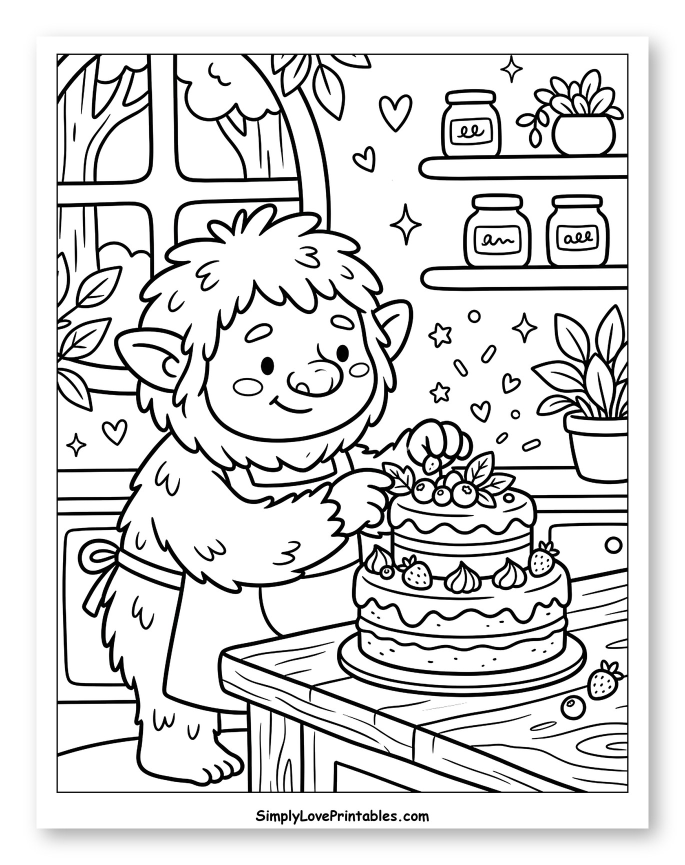 Friendly Troll Decorating a Two-Tier Cake