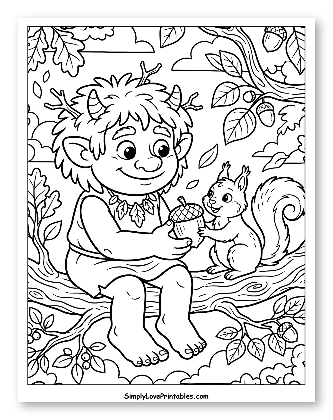 Friendly Troll Giving Acorn to Squirrel