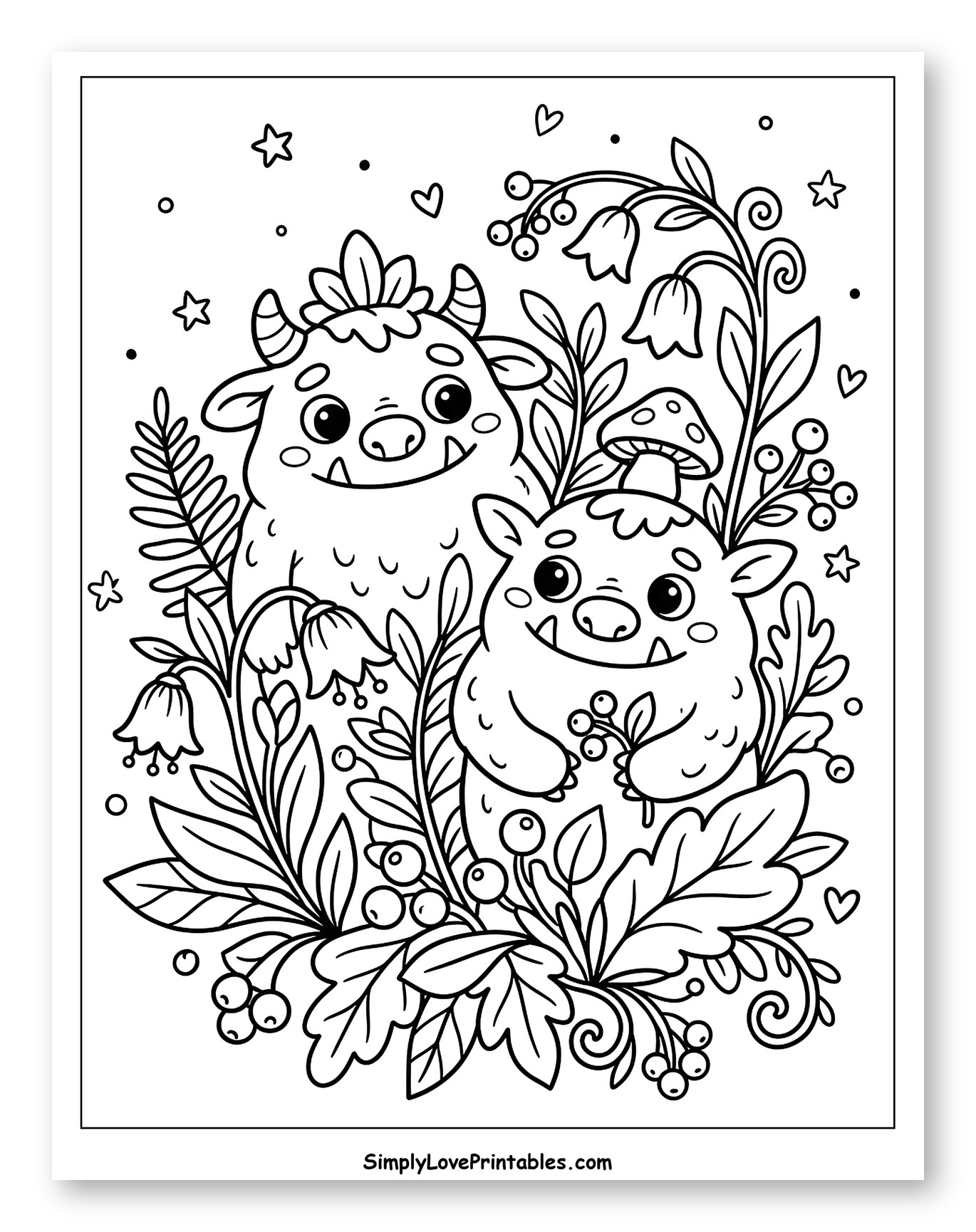 Friendly Trolls in a Whimsical Forest to Color for Adults