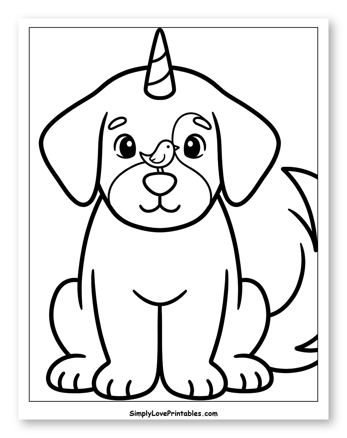 Friendly Unicorn Dog with Bird on Nose