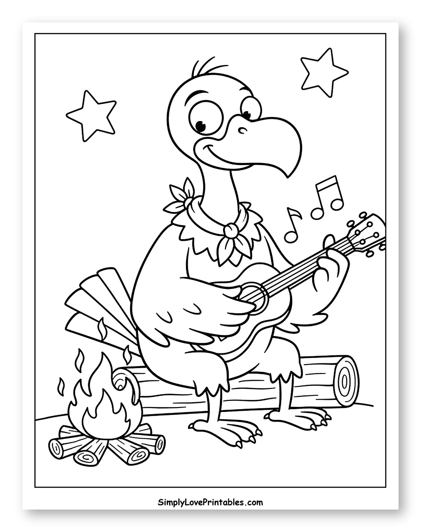 Friendly Vulture Playing Ukulele by Campfire