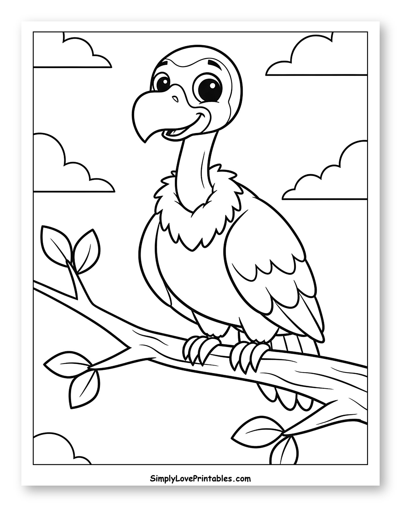 Friendly Vulture Sitting on a Branch Coloring Page for Toddlers