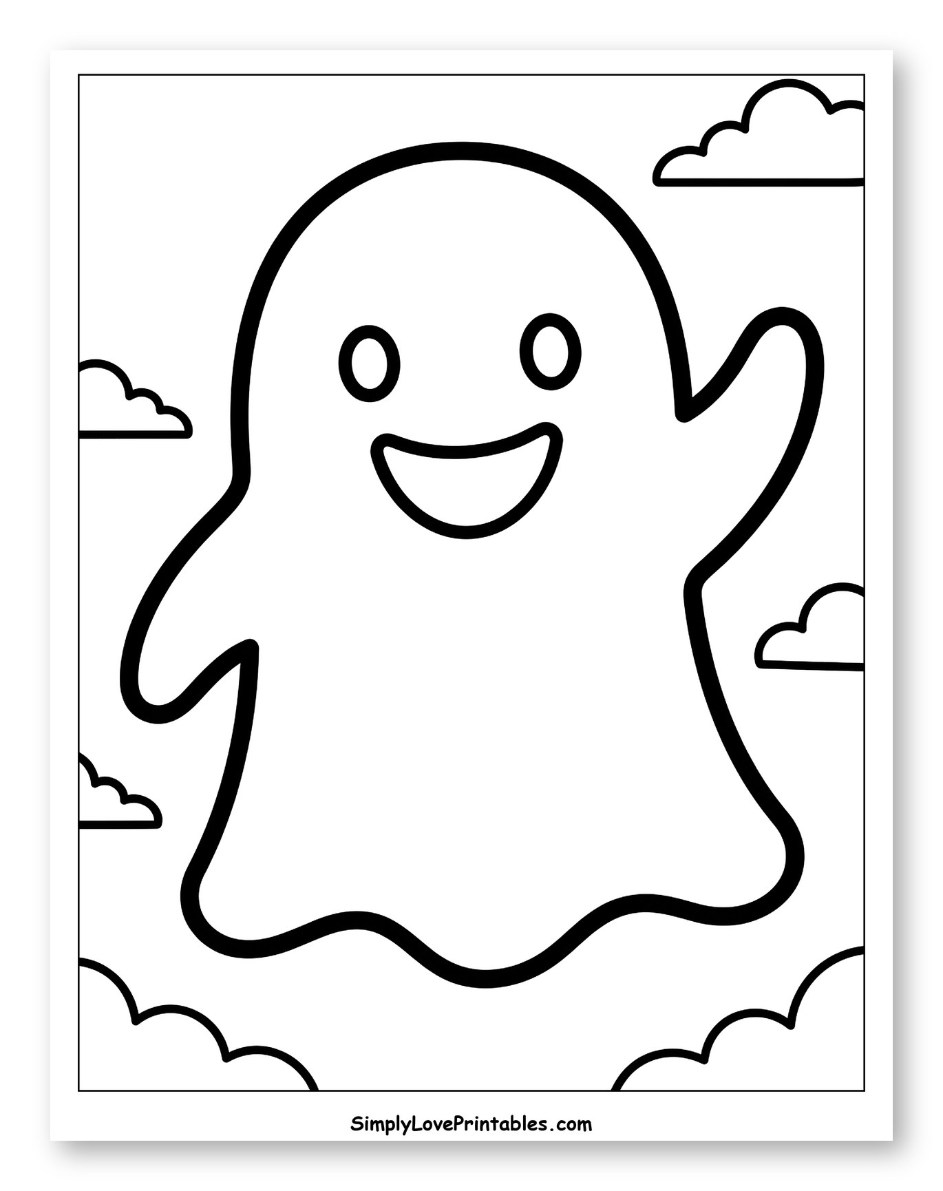 Friendly Waving Ghost with Clouds