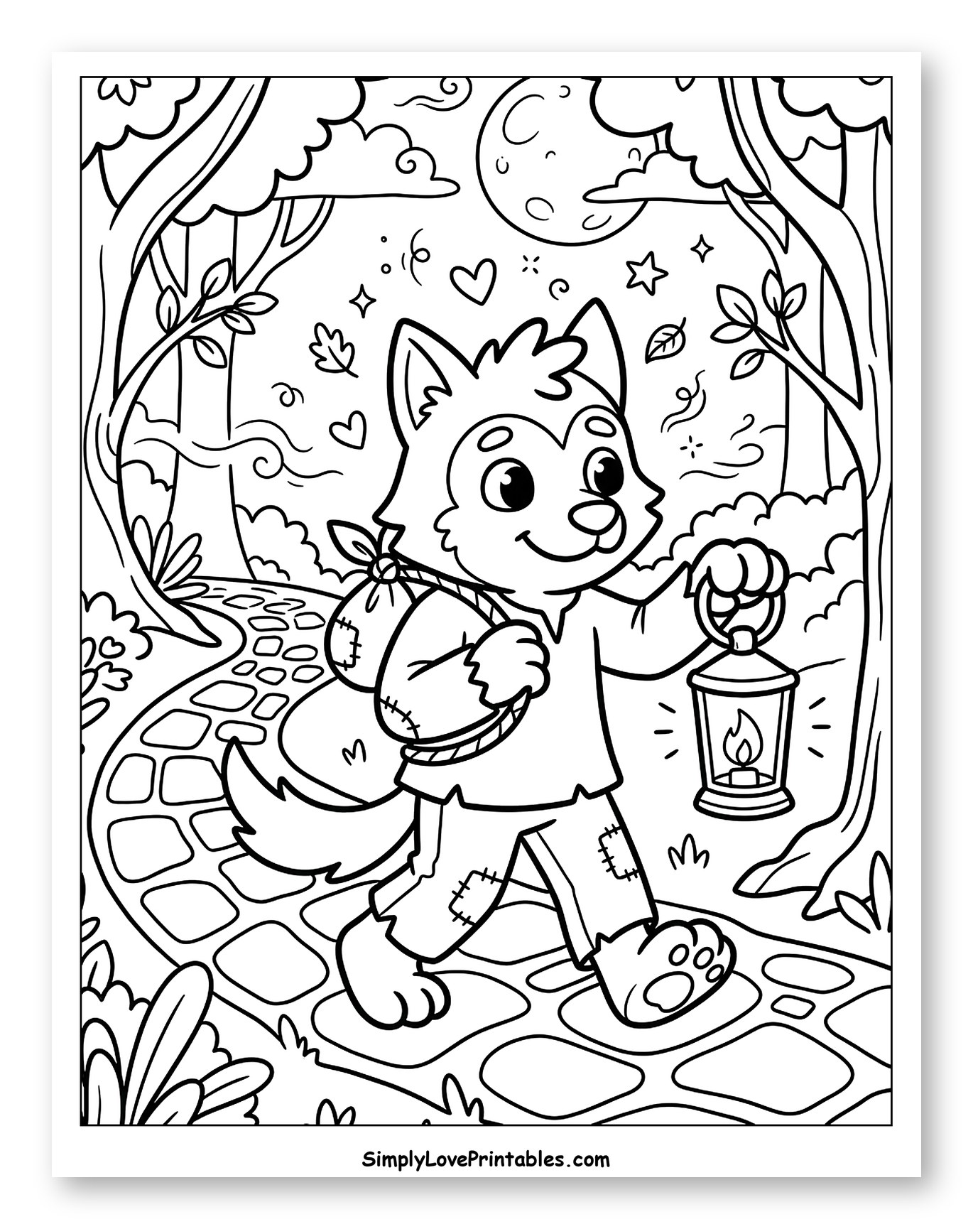 Friendly Werewolf Carrying Lantern and Sack