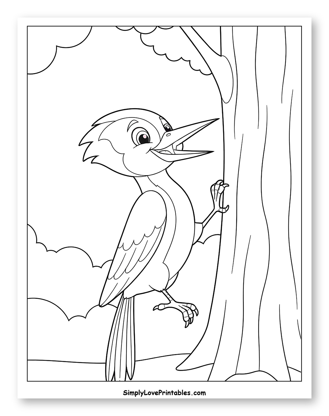 Friendly Woodpecker Pecking a Tree
