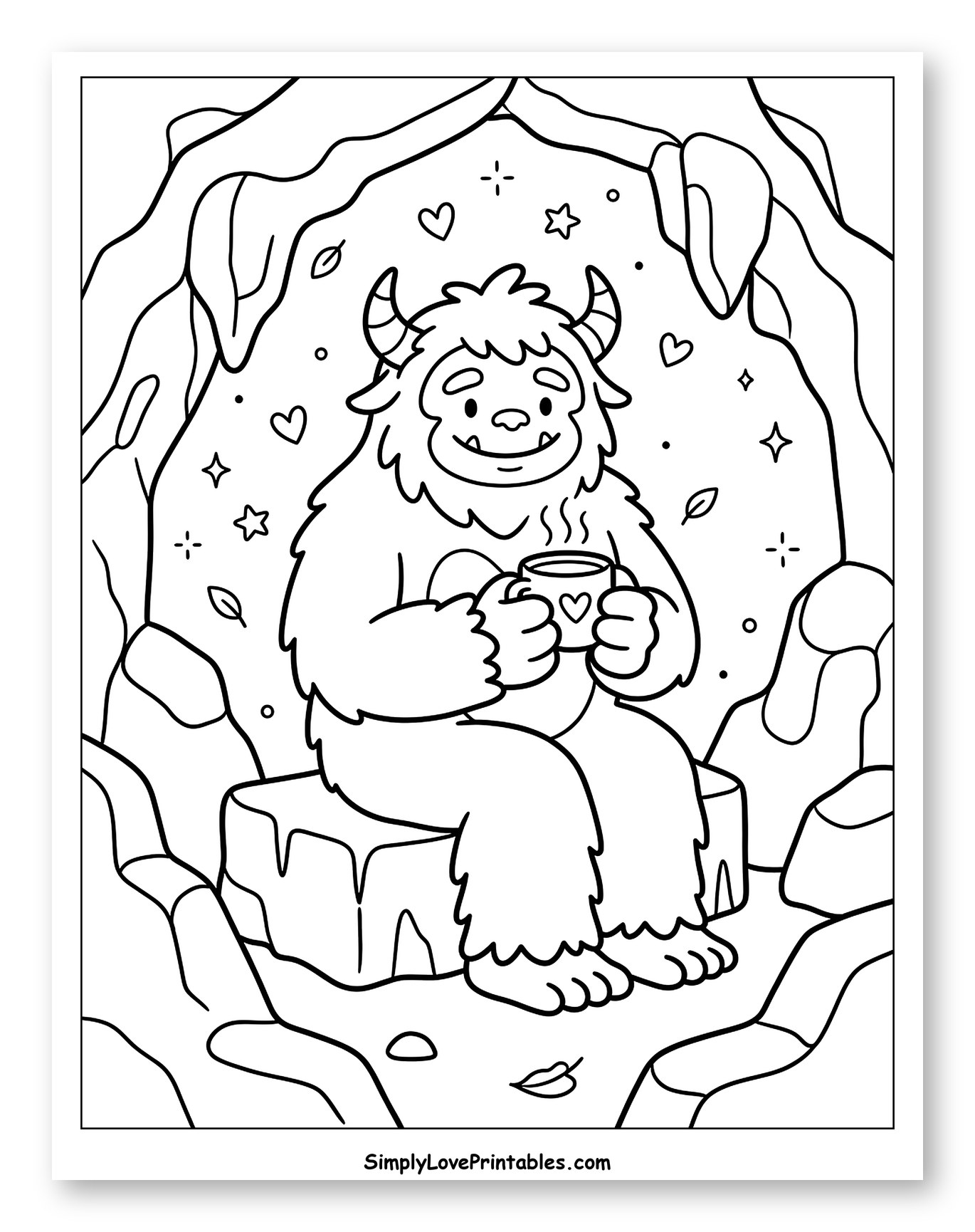 Friendly Yeti Sipping Hot Drink in Icy Cave