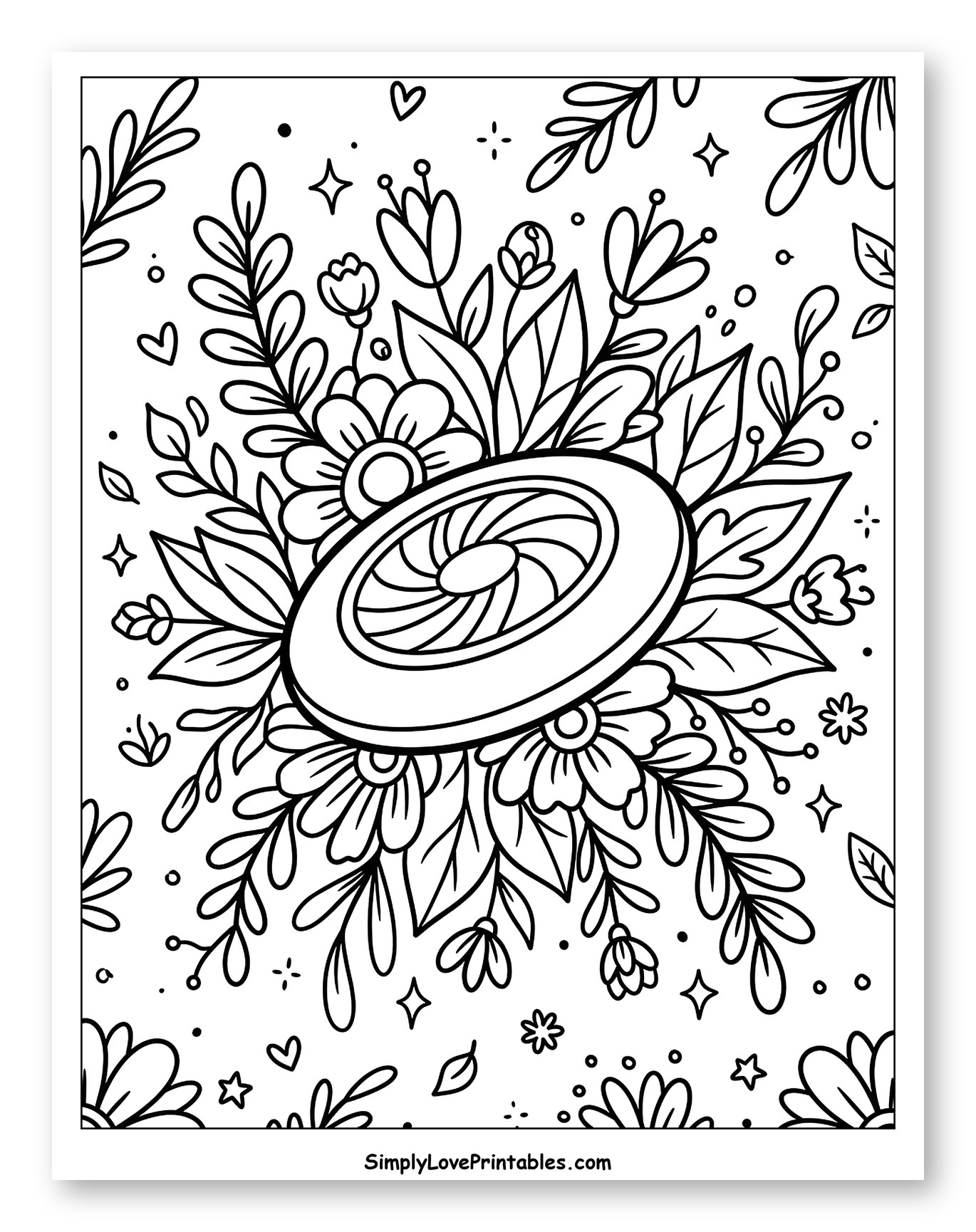 Frisbee Surrounded by Whimsical Flowers and Leaves