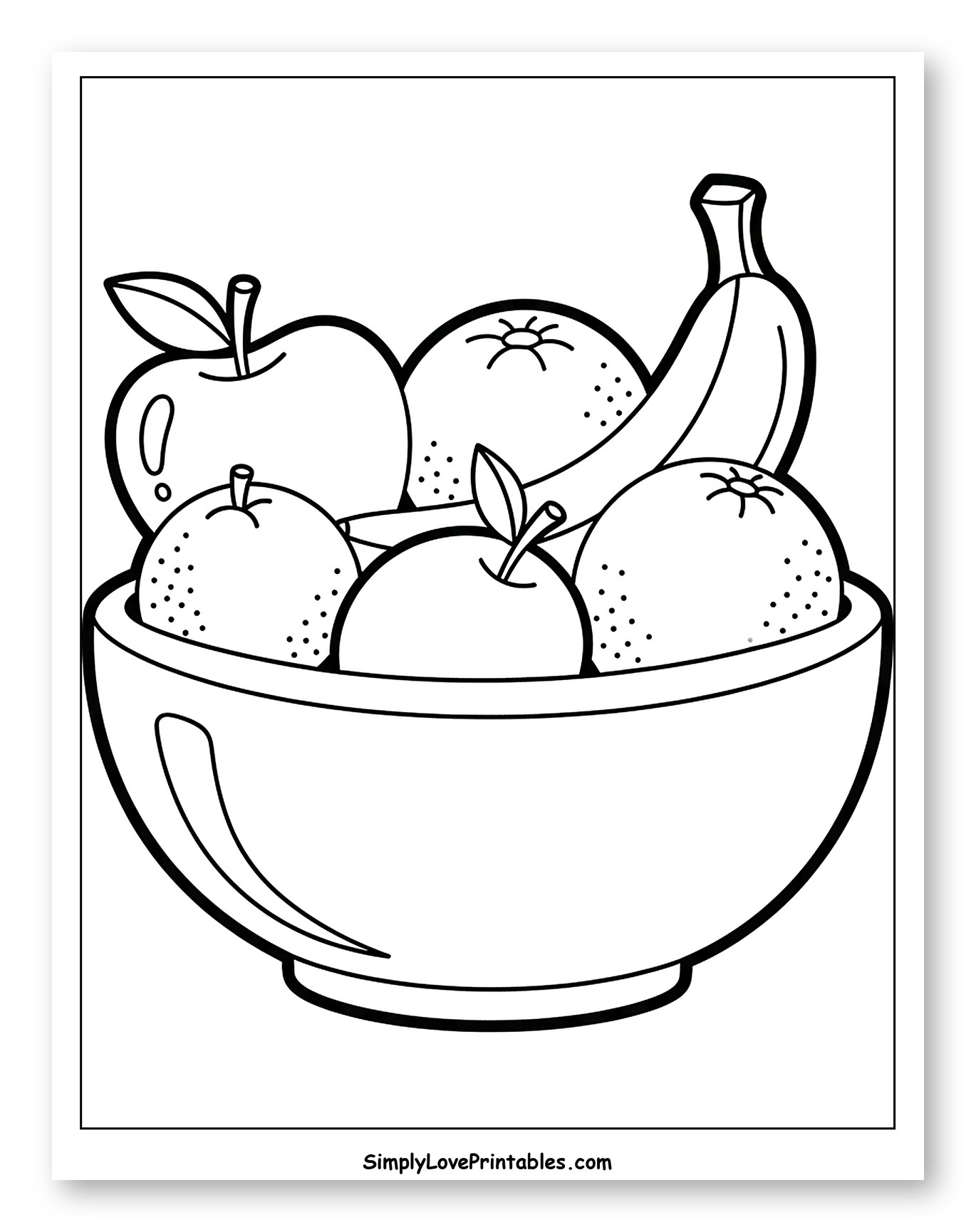 Fruit Bowl with Apples, Oranges, and Banana Coloring Page for Toddlers