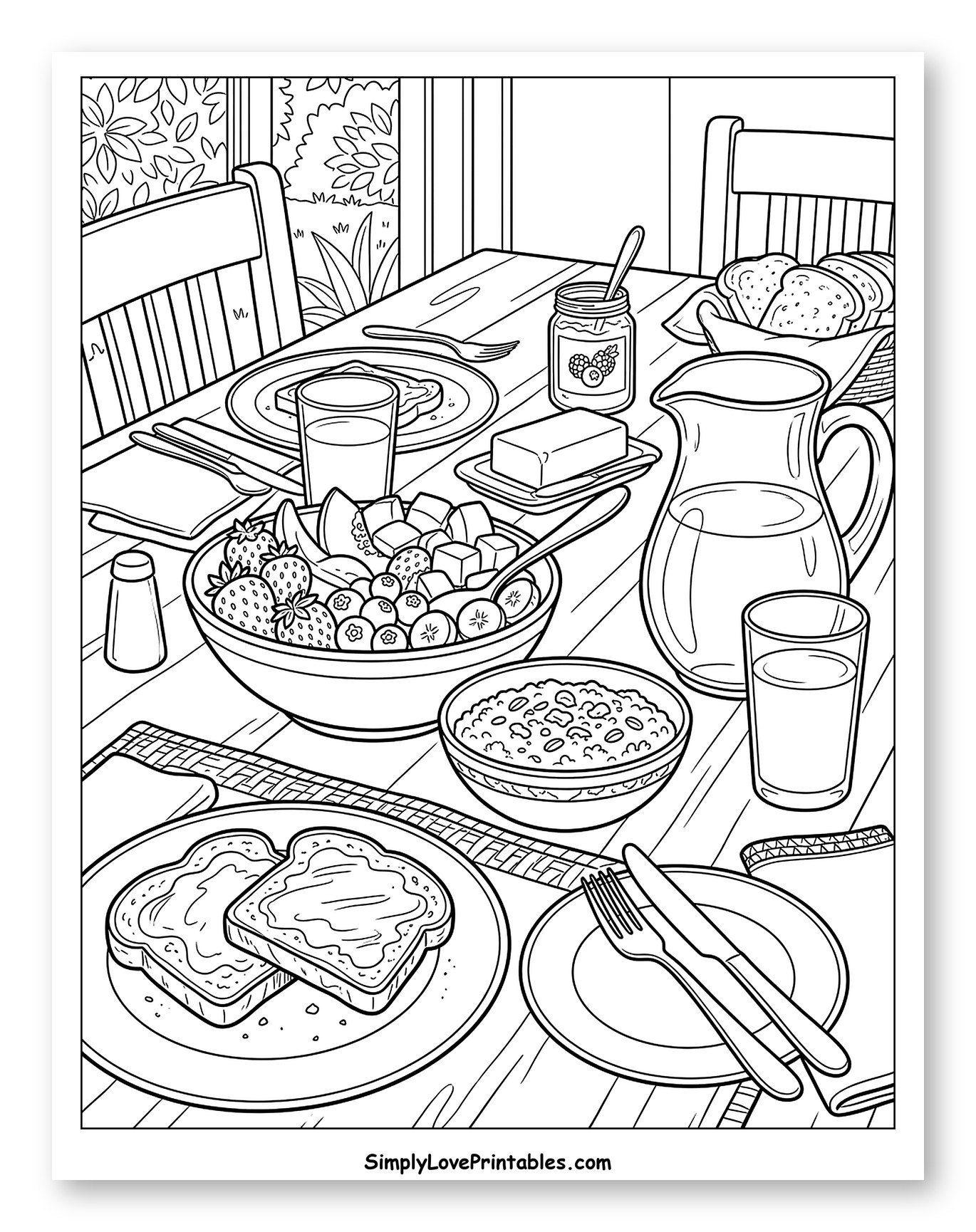 Full Breakfast Spread on a Table Coloring Sheet