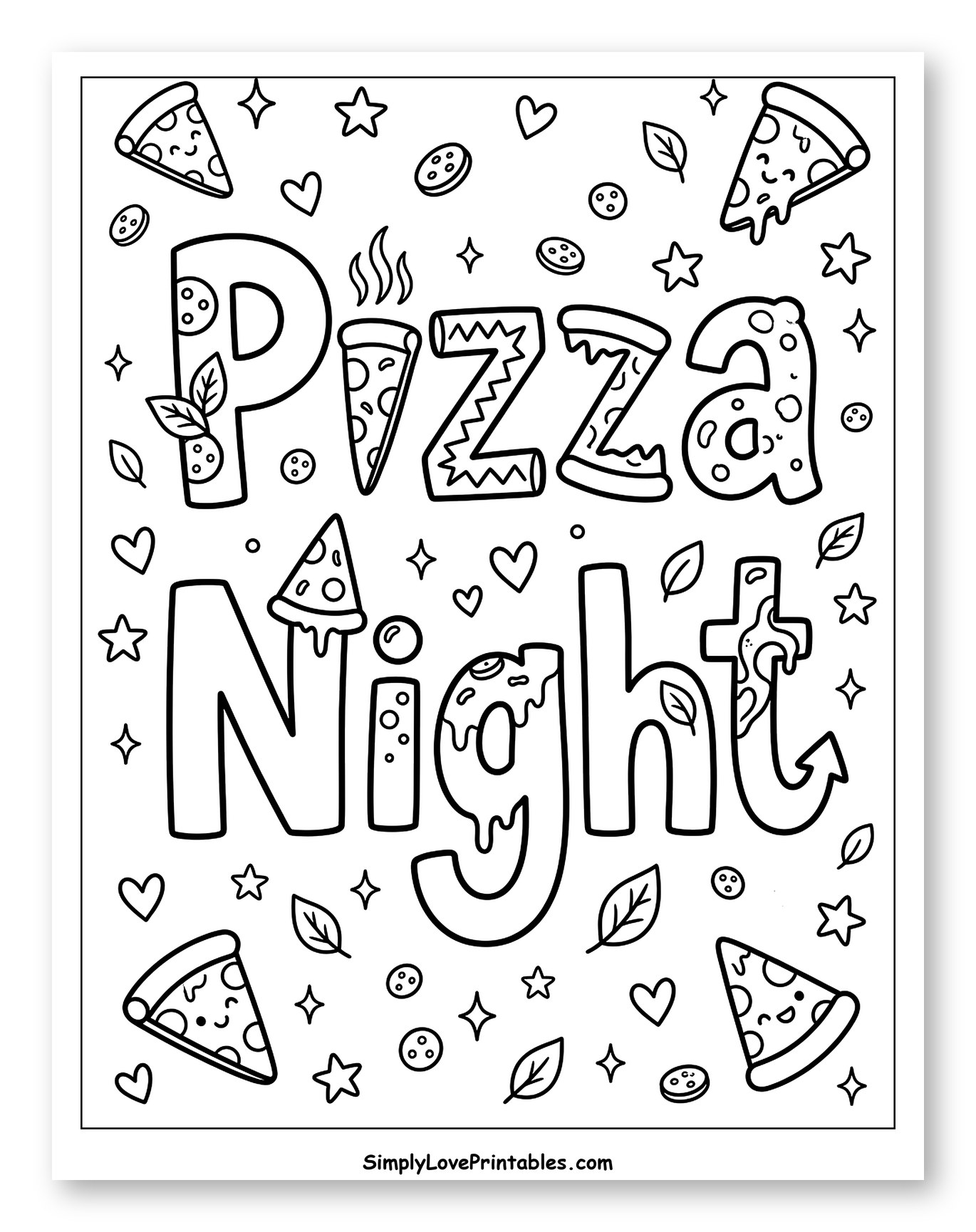 Fun Pizza Night Lettering and Illustrations