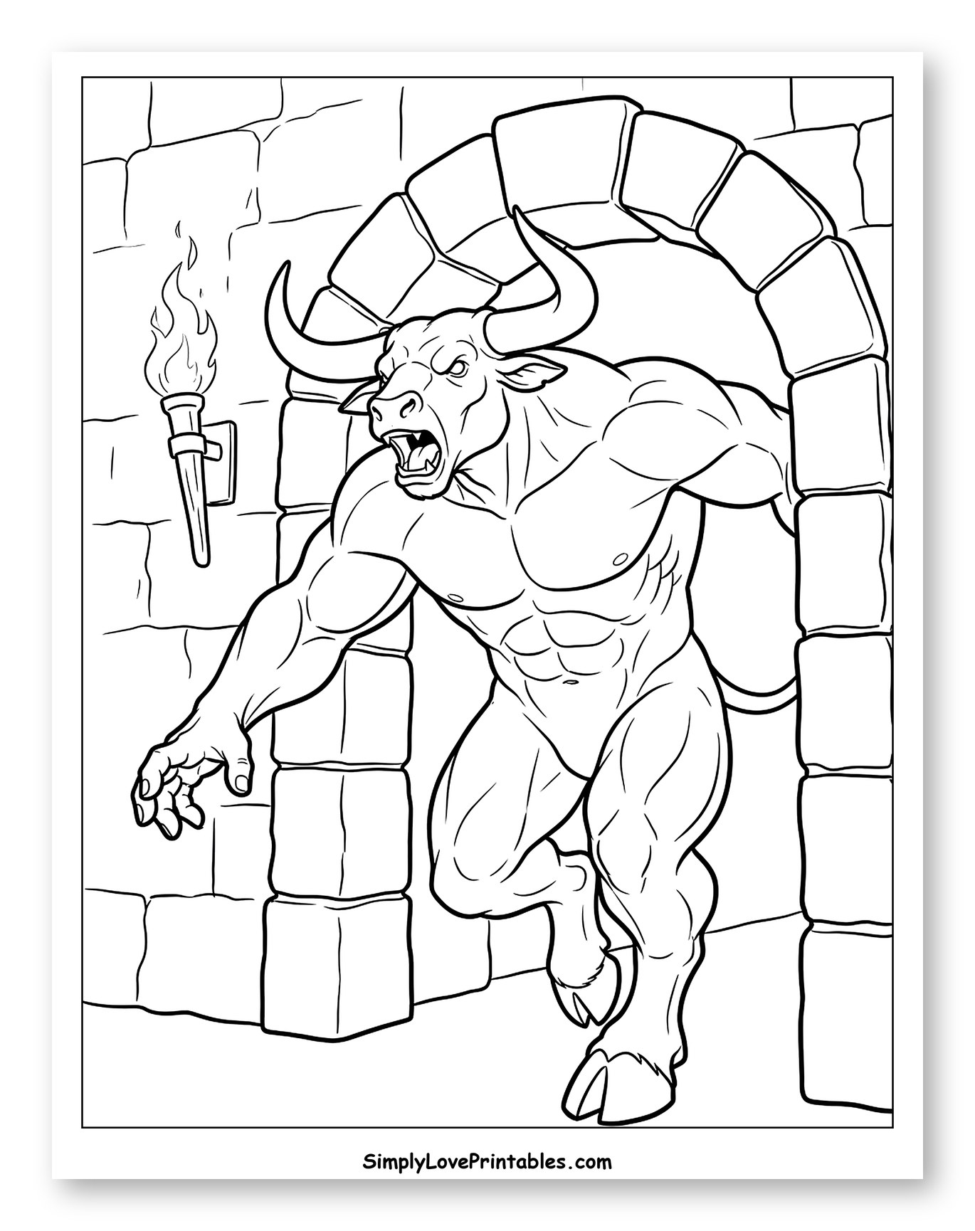 Furious Minotaur Charging from Archway Coloring Sheet