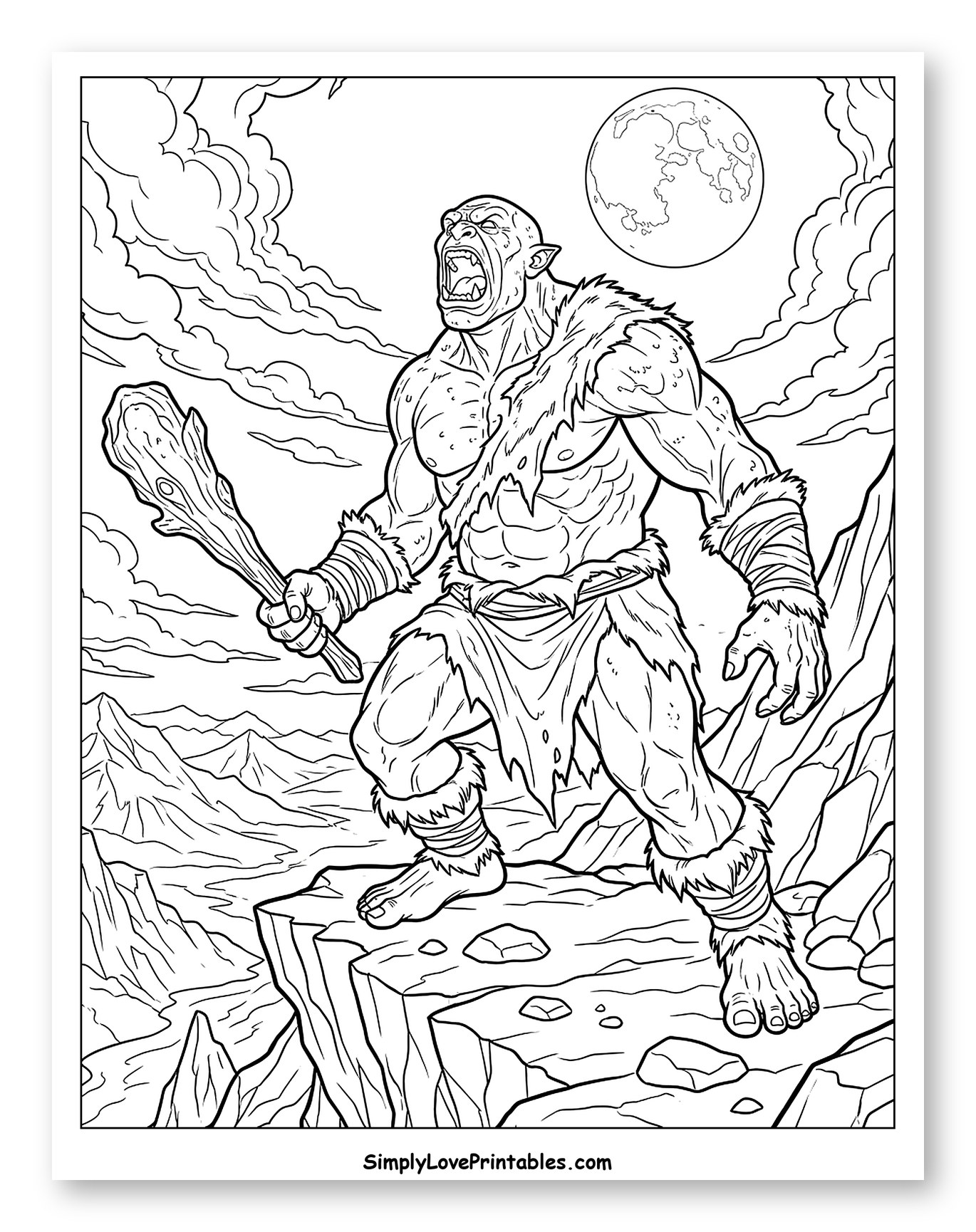 Furious Ogre with Club on Rocky Cliff