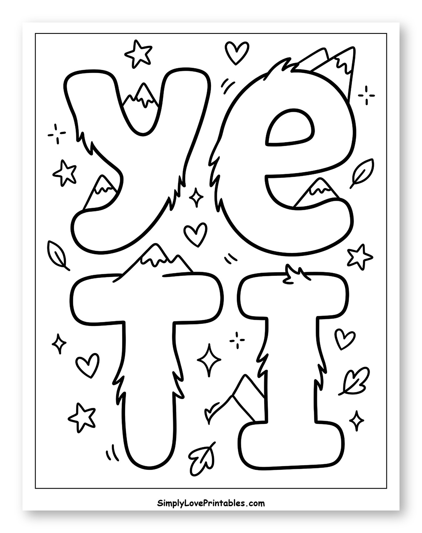 Furry Yeti Letters with Mountains and Stars