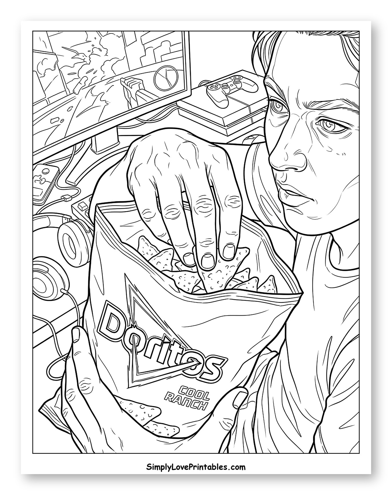 Gamer Eating Doritos While Playing Video Games