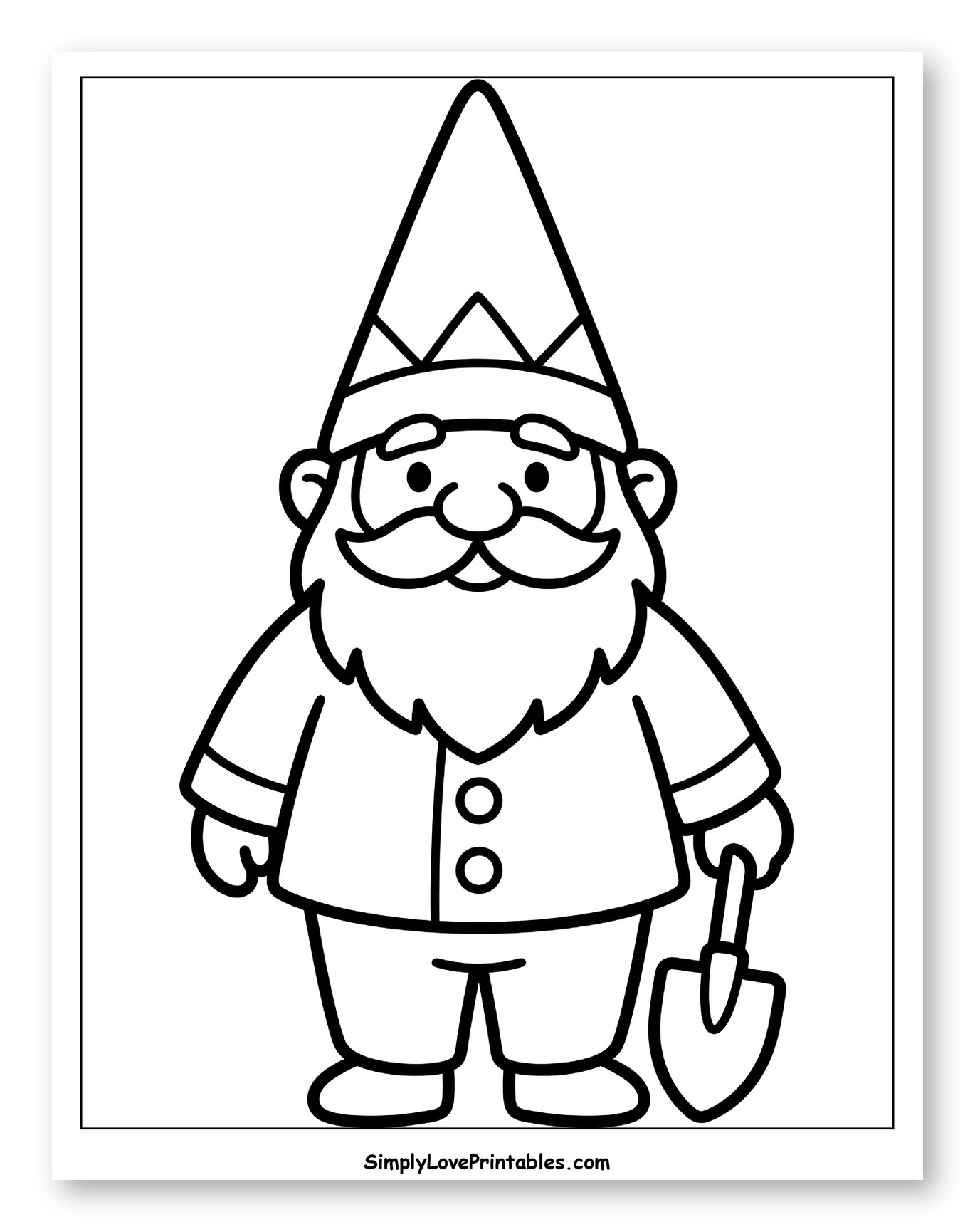 Garden Gnome Holding a Small Shovel Coloring Page for Toddlers