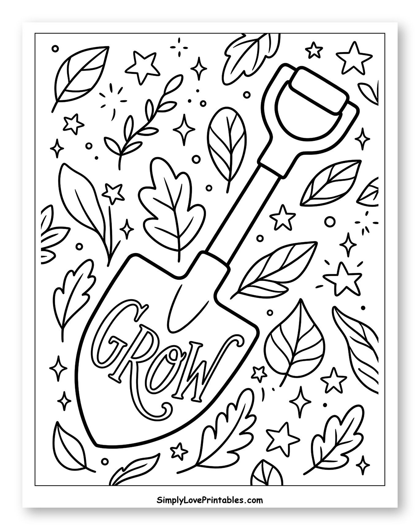 Garden Shovel with Grow Lettering and Leaves