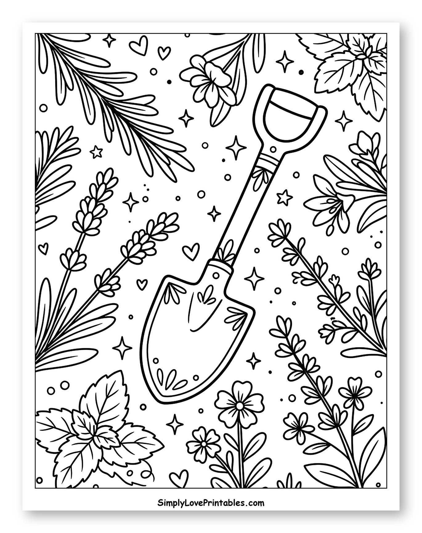 Garden Shovel with Herbs and Flowers