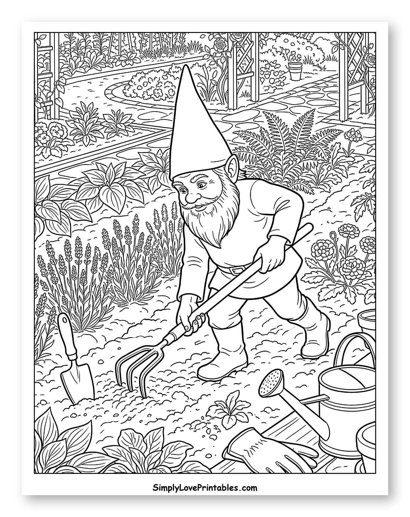 Gardening Gnome in a Beautiful Flower Garden