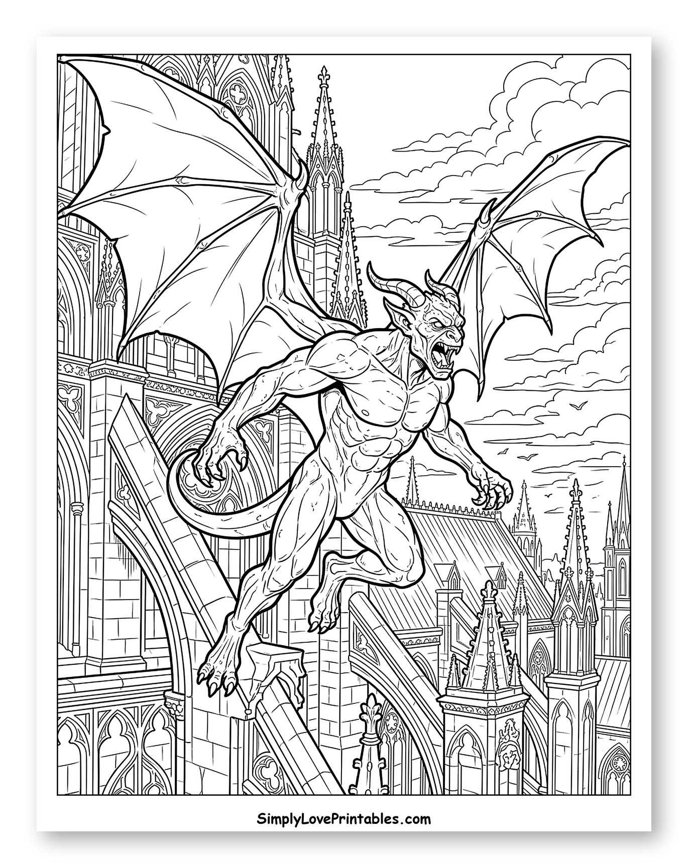 Gargoyle Leaping Over a Gothic Cathedral