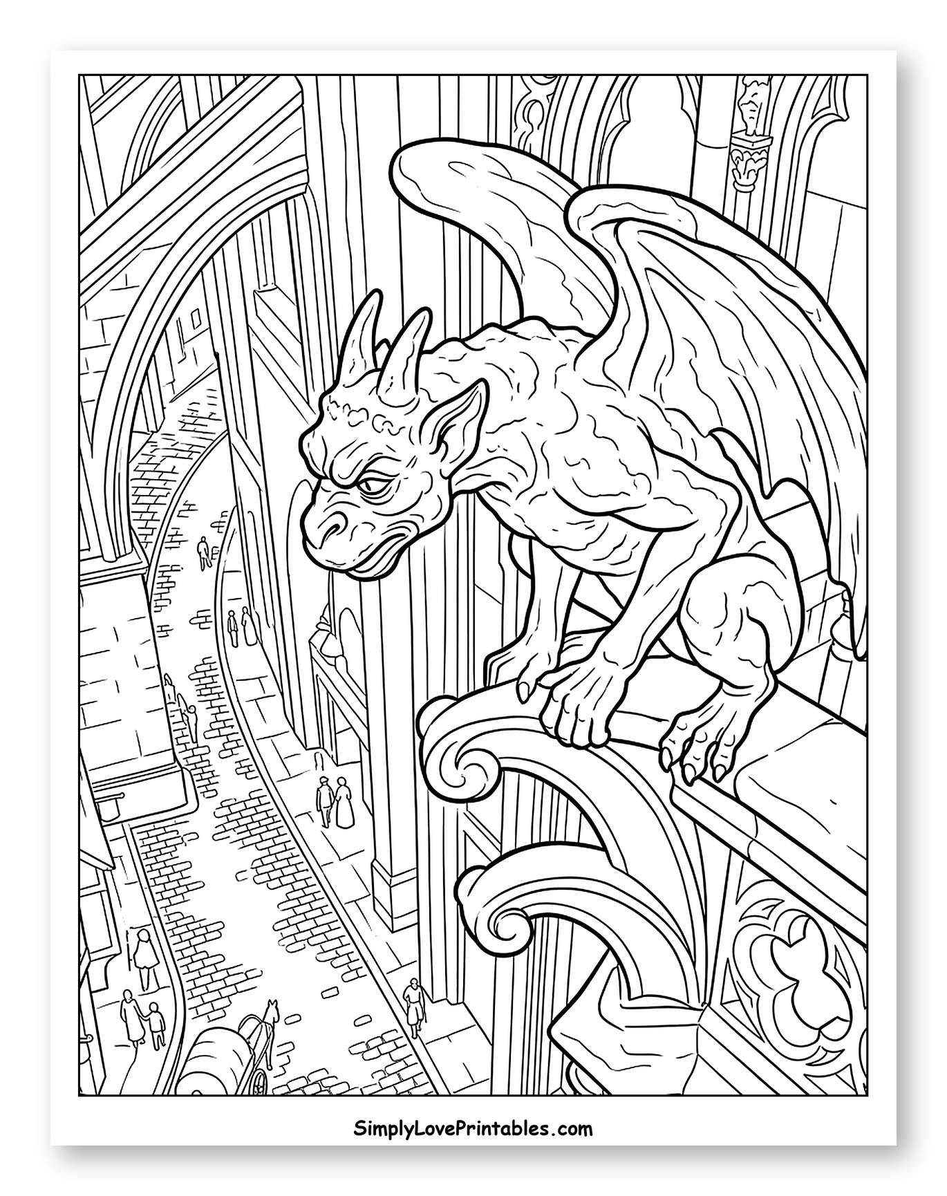 Gargoyle on Gothic Building Above a Street