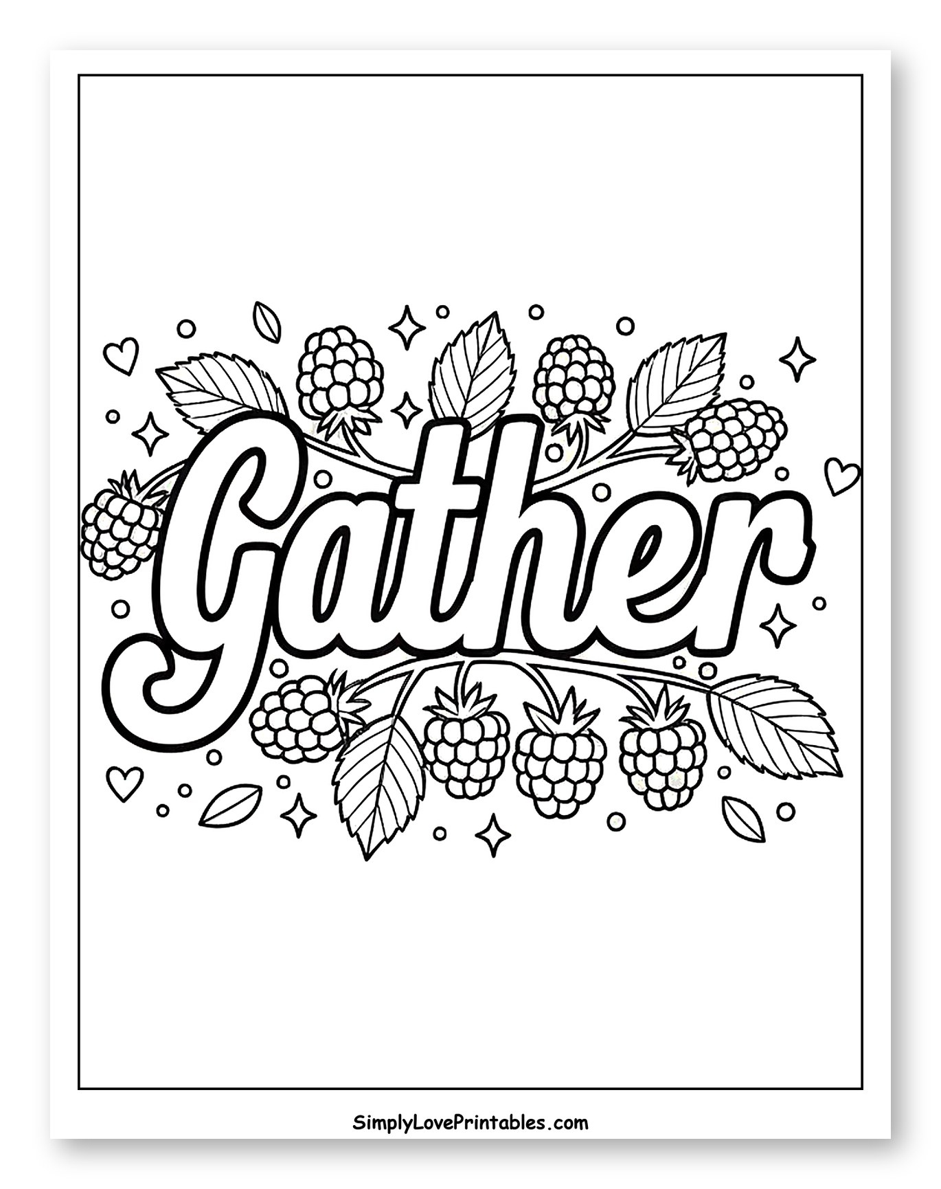 "Gather" Text with Blackberries and Foliage