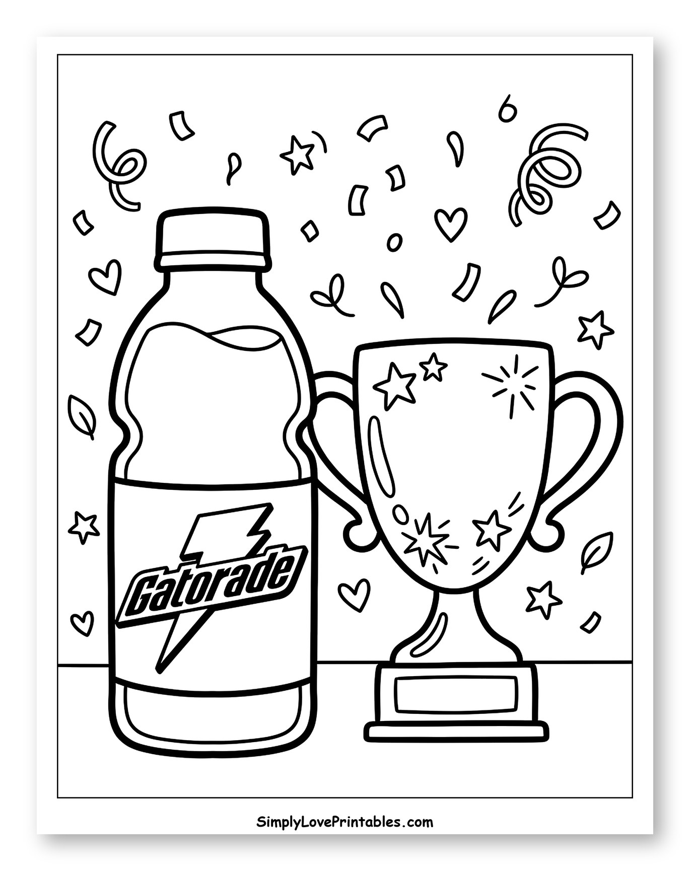Gatorade Bottle and Trophy Amidst Confetti Coloring Sheet for Adults