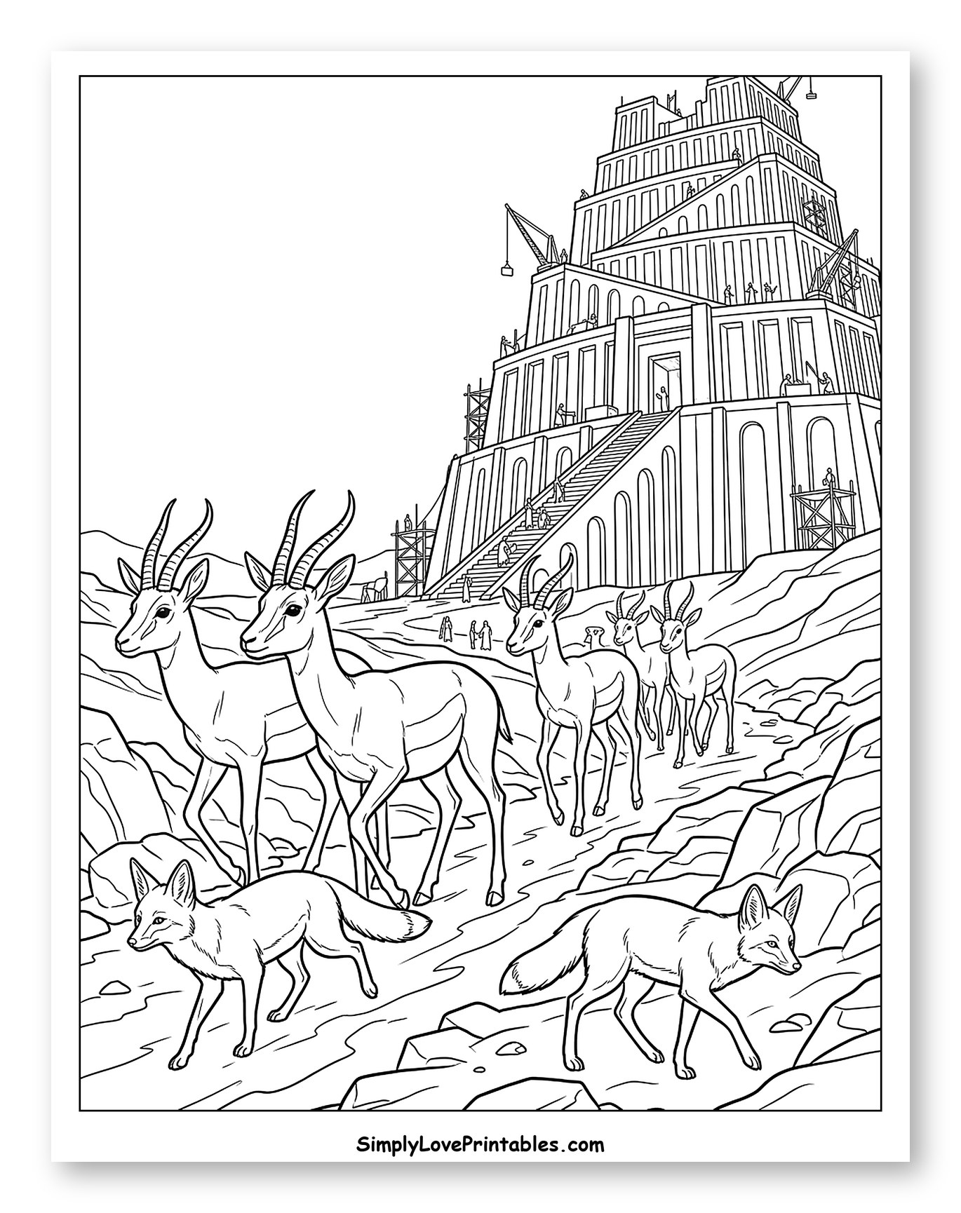 Gazelles and Foxes Approaching Tower of Babel