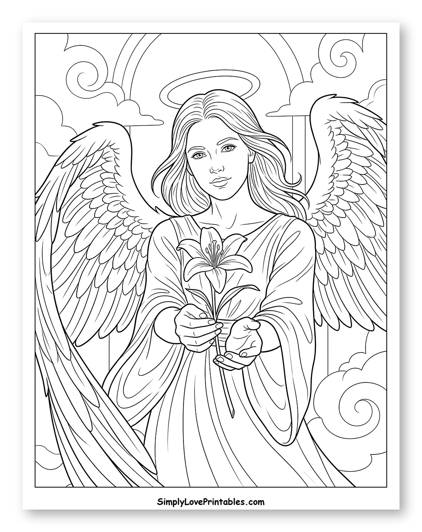 Gentle Angel Offering a Lily Flower