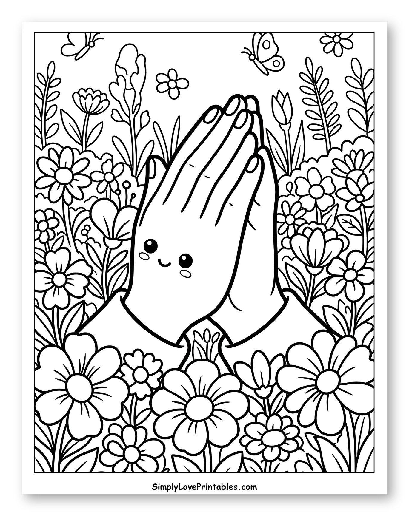 Gentle Praying Hands Amidst Blossoms to Color for Kids