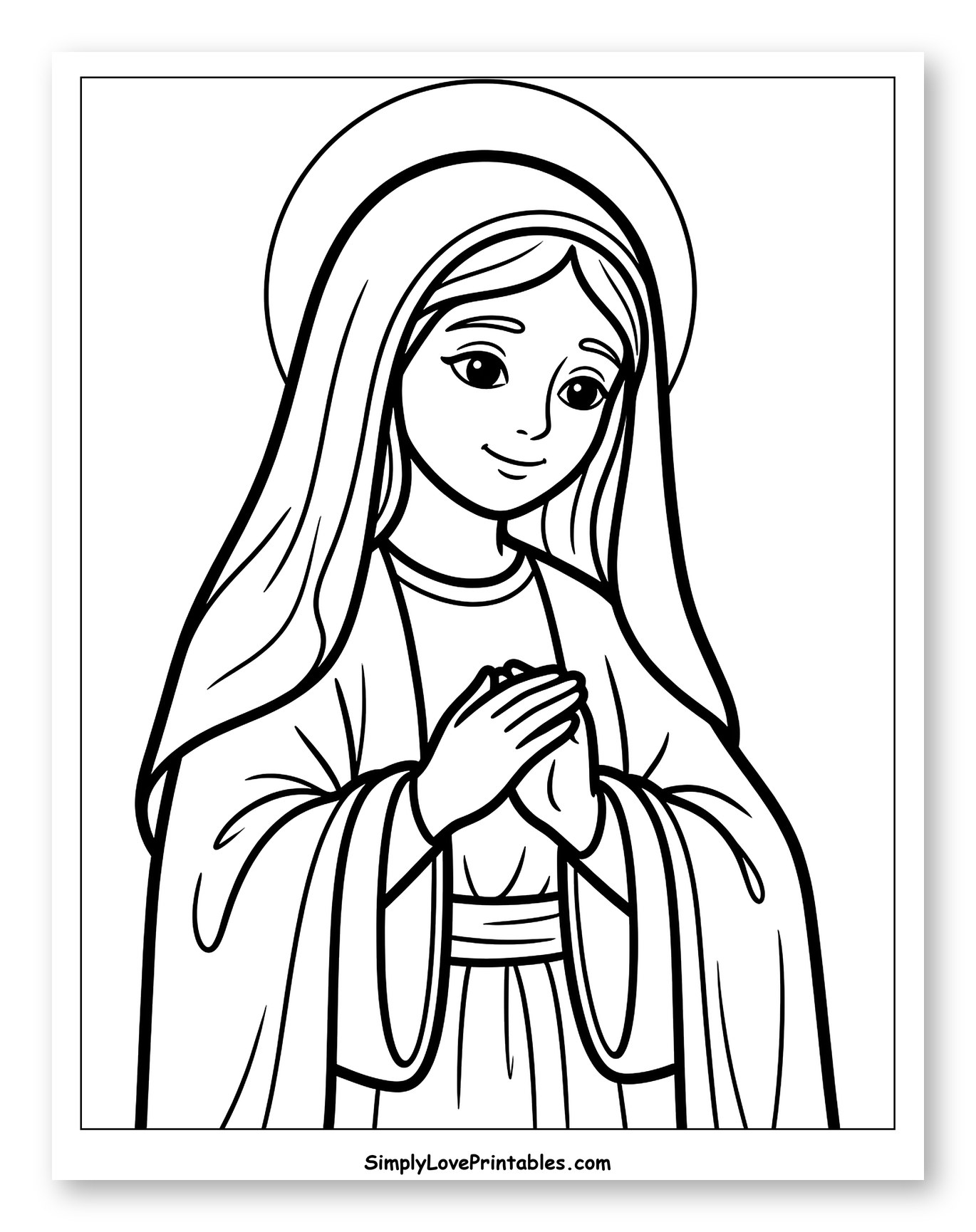 Gentle Virgin Mary with Halo and Clasped Hands