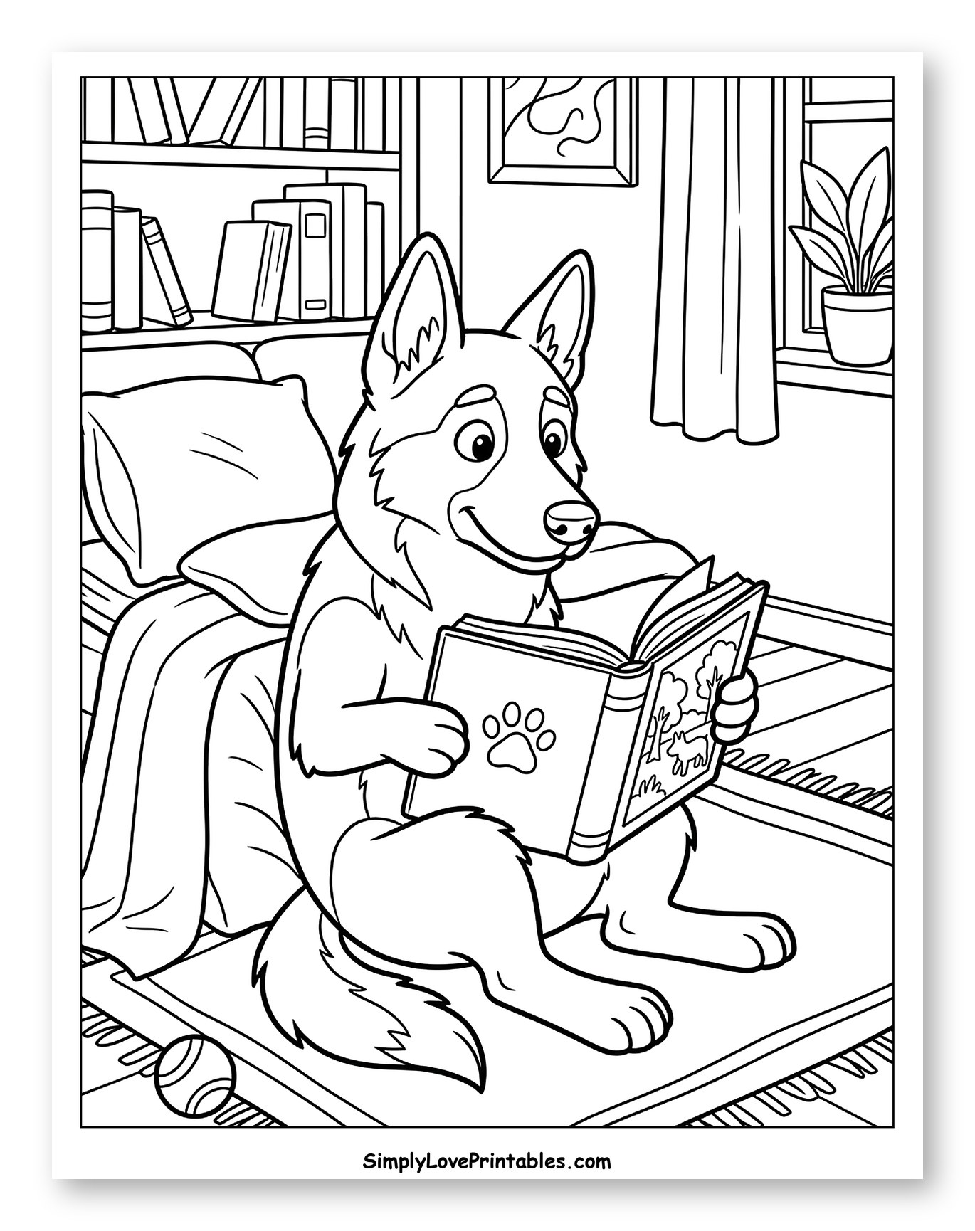 German Shepherd Dog Reading a Storybook