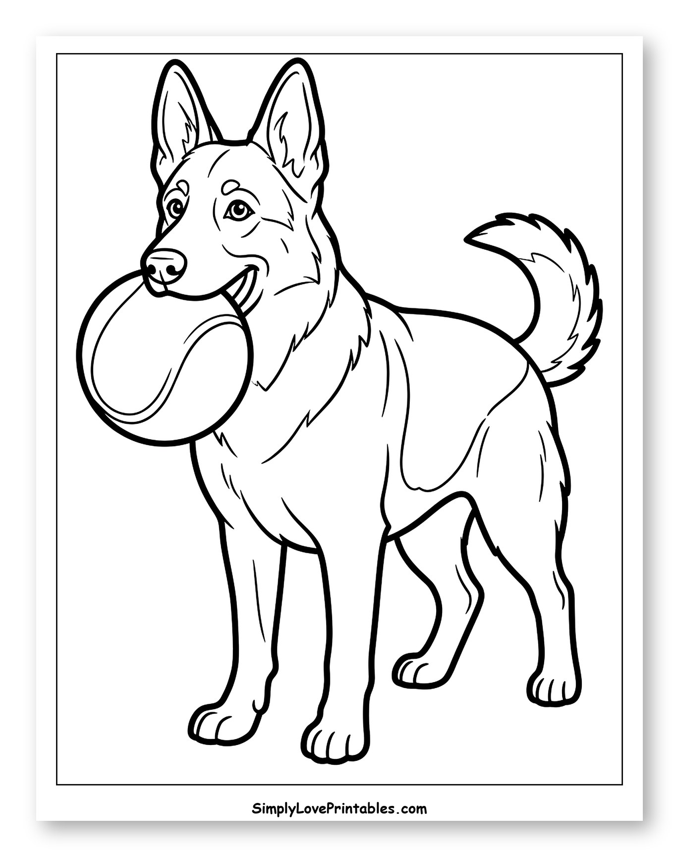German Shepherd with a Tennis Ball Coloring Sheet for Toddlers