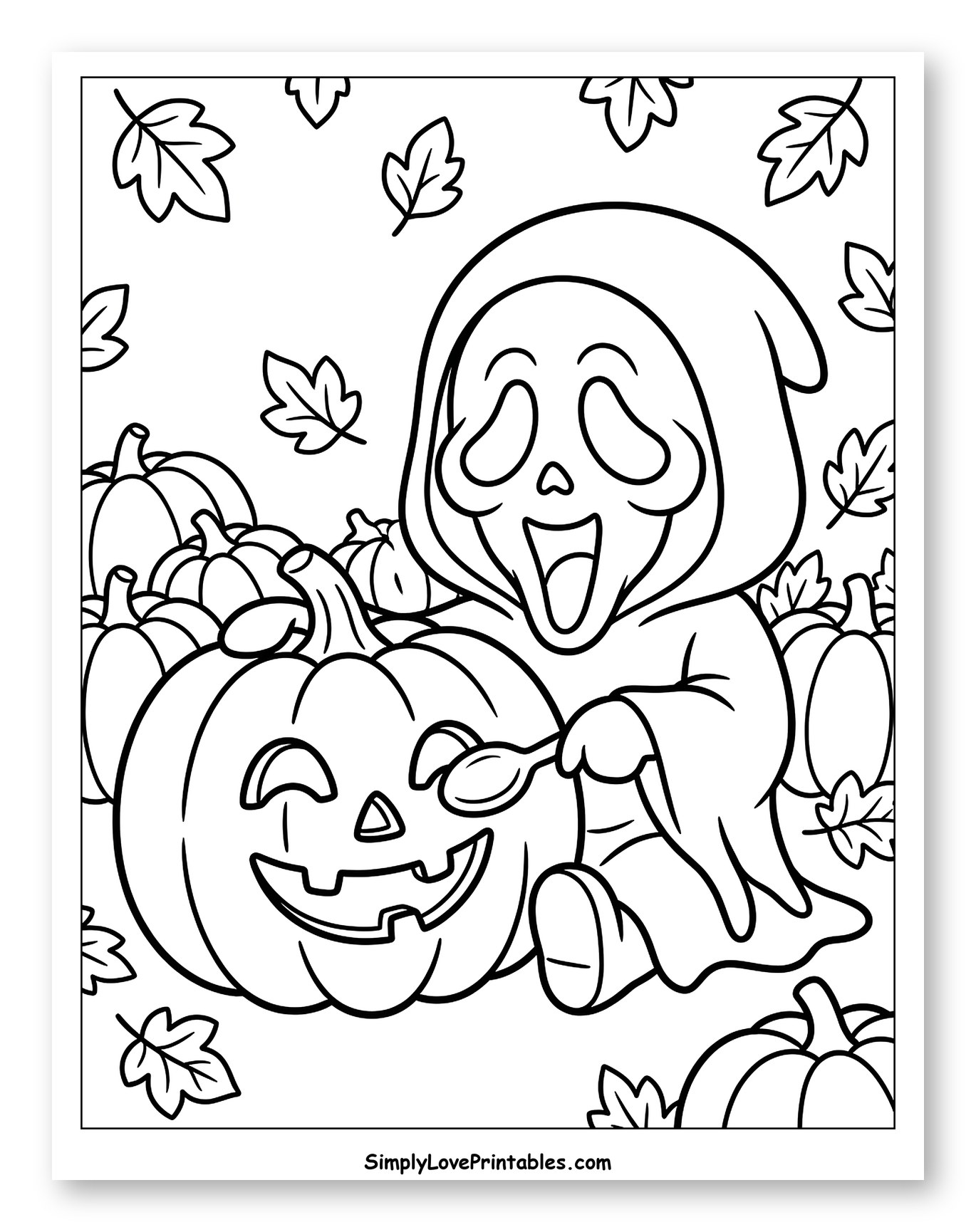 Ghostface Scooping a Happy Jack-o'-Lantern to Color for Kids