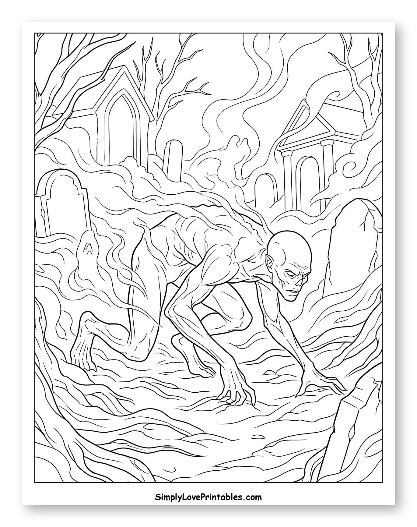 Ghoul Crawling Through a Foggy Graveyard