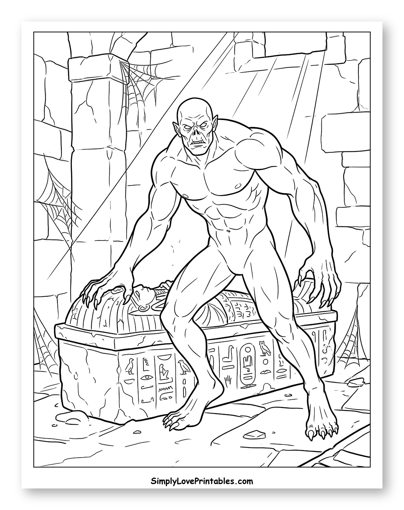Ghoul Emerging from Sarcophagus in Tomb Coloring Sheet