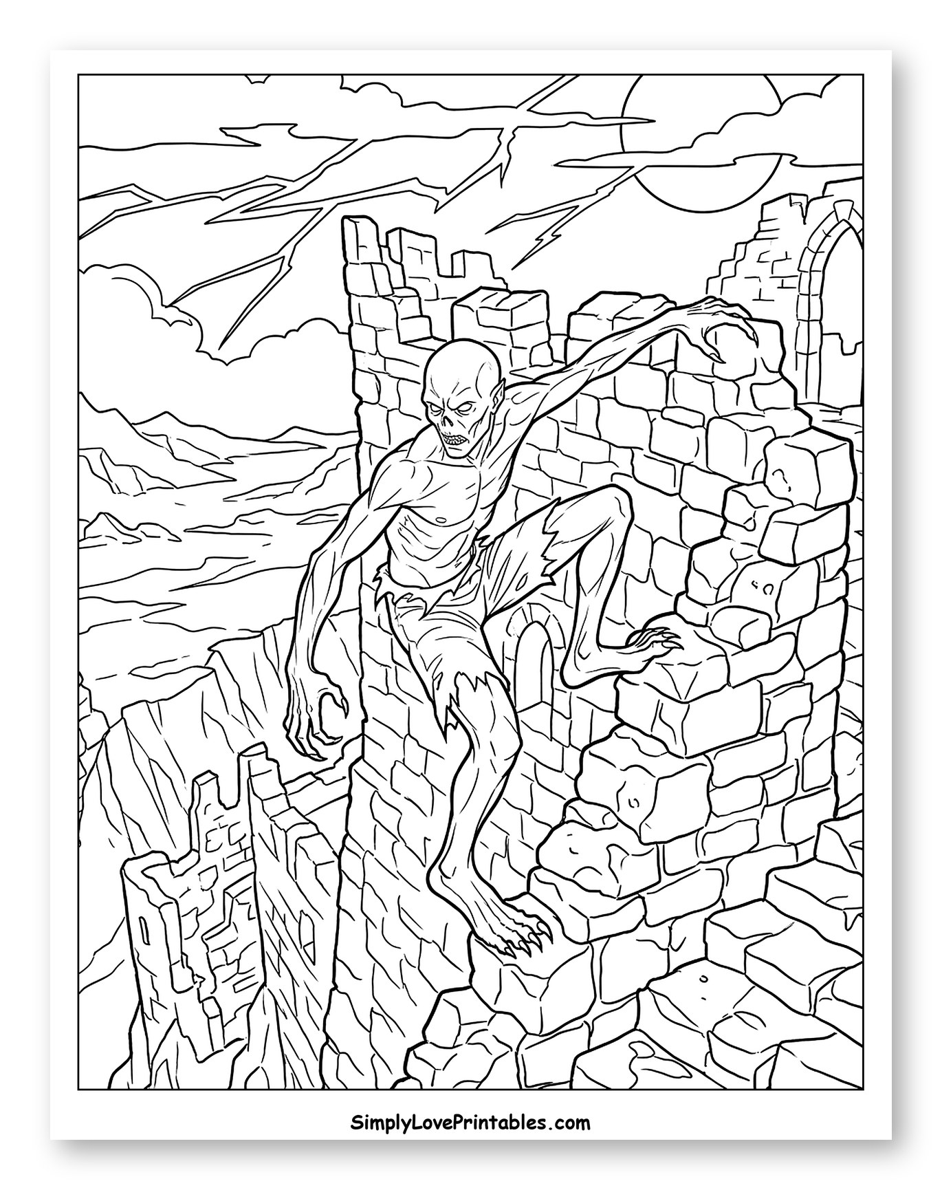 Ghoul Scaling a Ruined Castle Wall