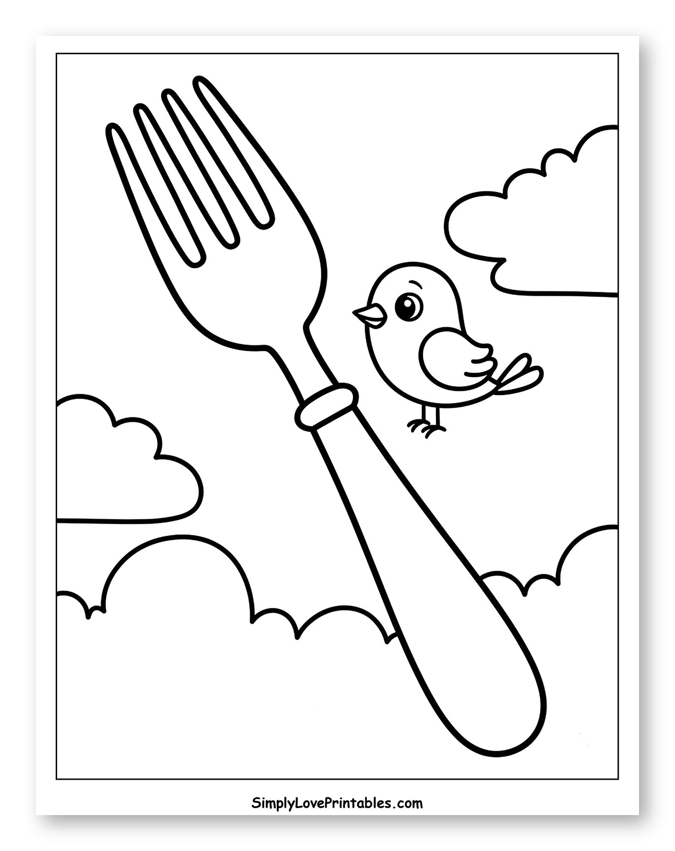 Giant Fork and Little Bird in Clouds