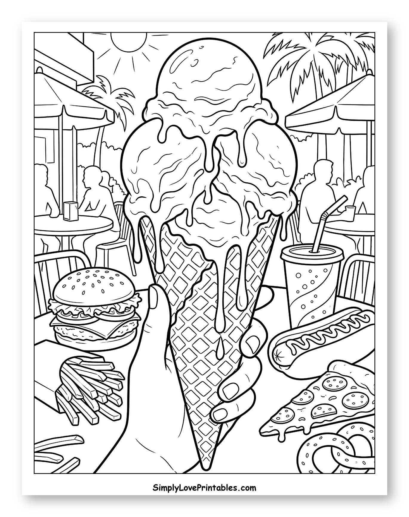 Giant Ice Cream Cone and Fast Food Feast to Color