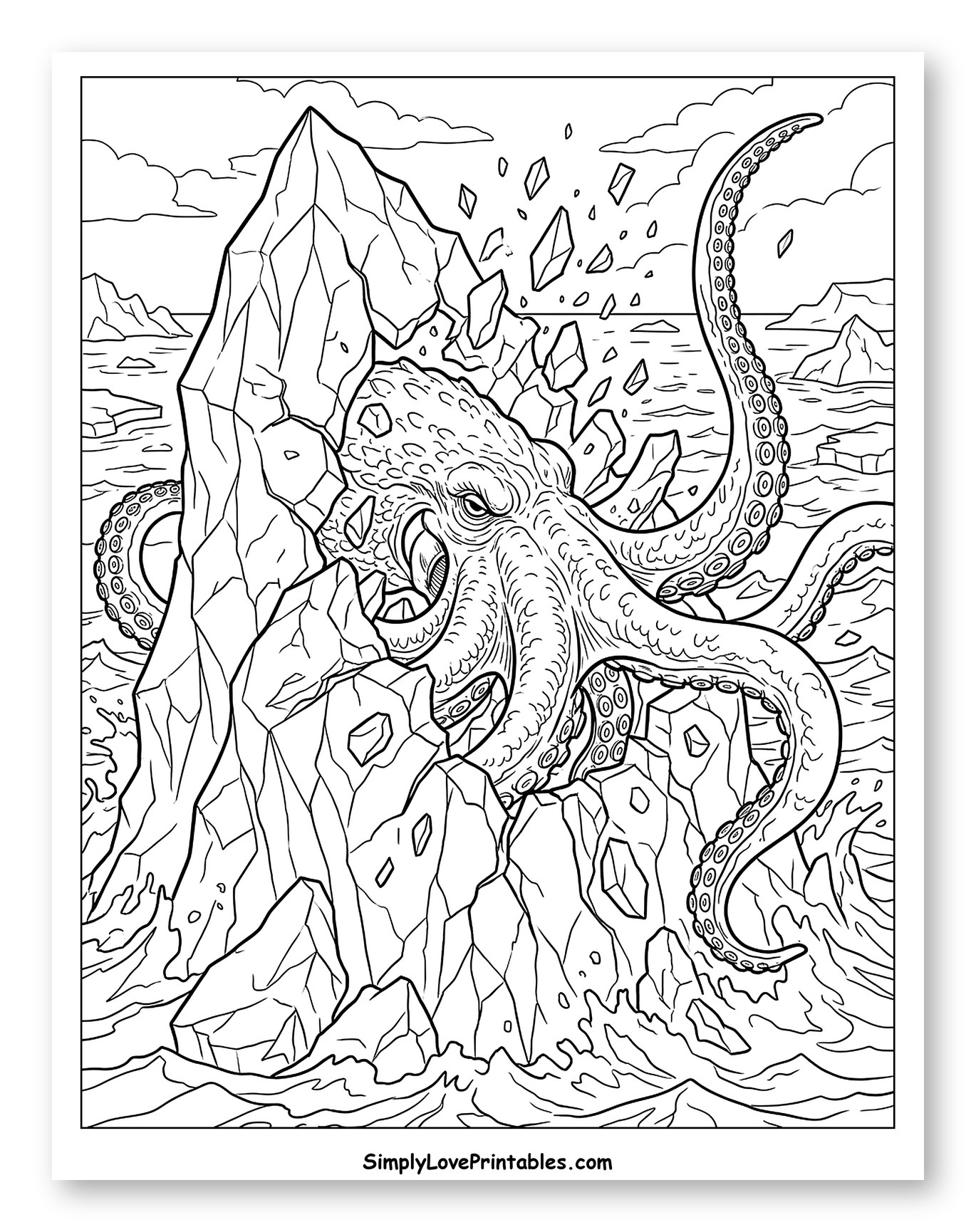 Giant Kraken Emerging from an Iceberg to Color