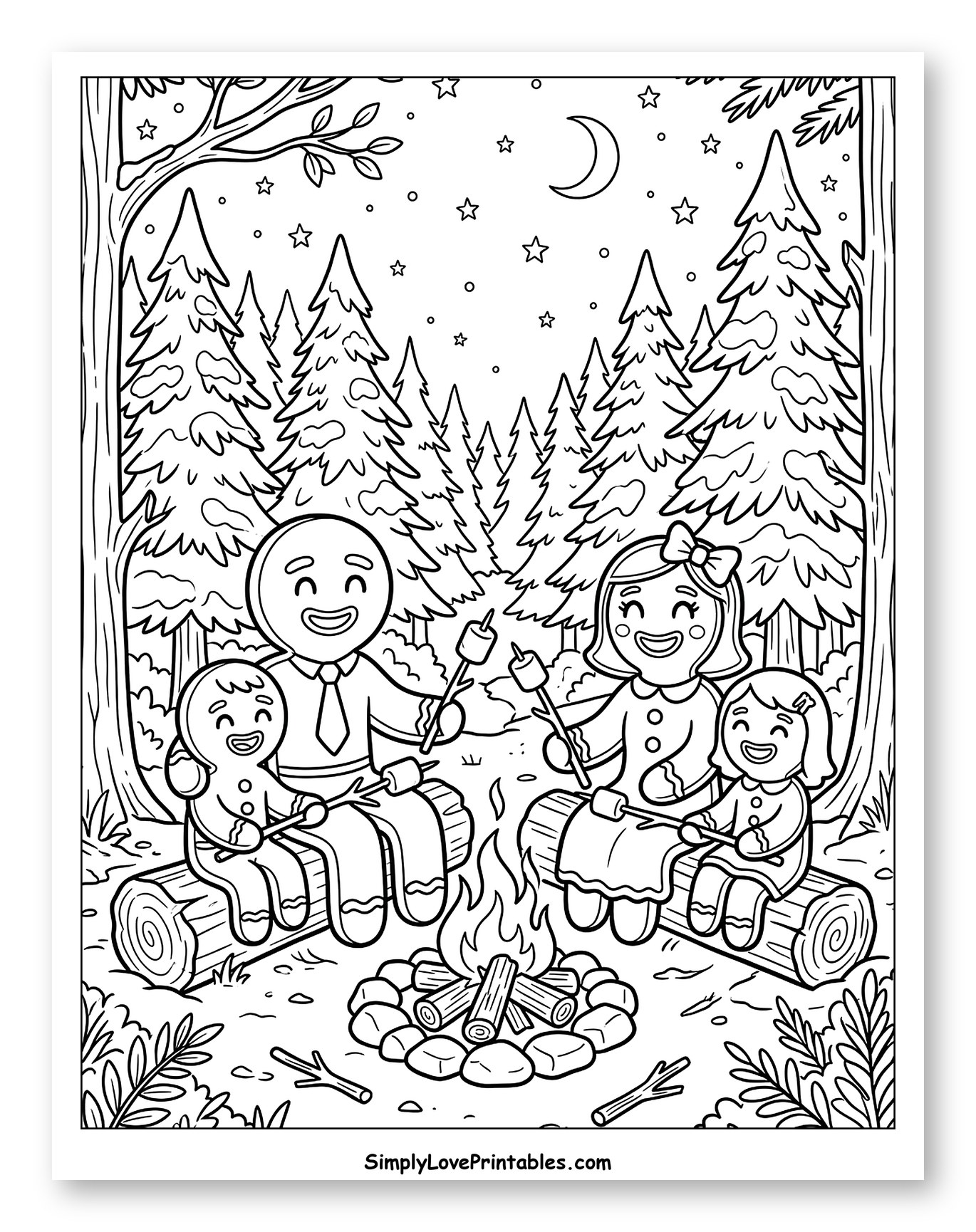 Gingerbread Family Roasting Marshmallows by the Campfire