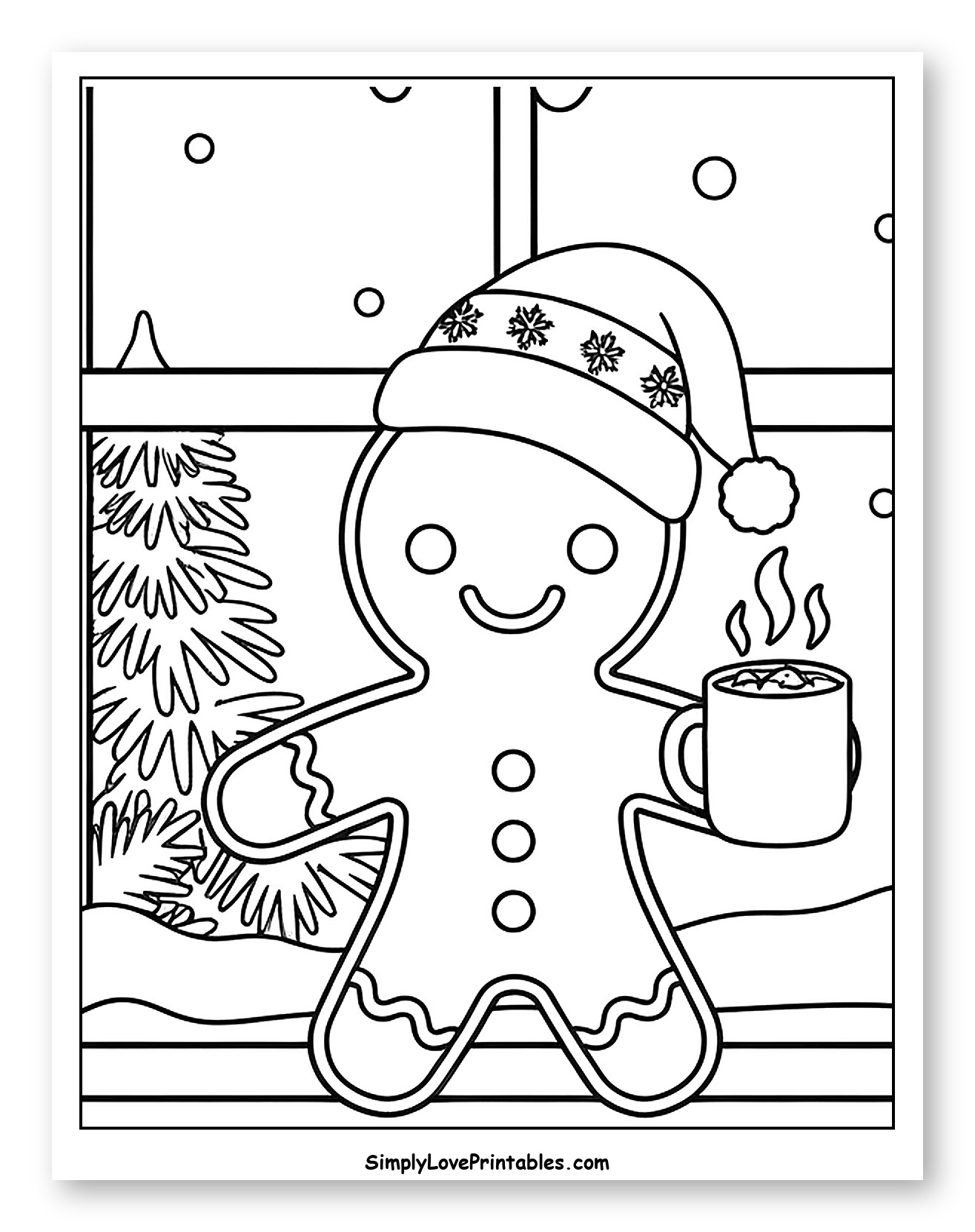 Gingerbread Man in Winter Hat with Hot Drink