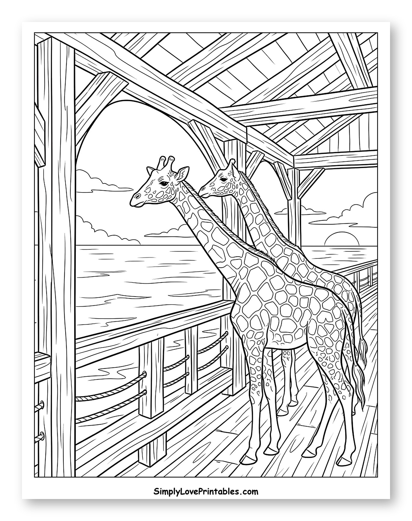 Giraffe Pair Peeking from Upper Deck