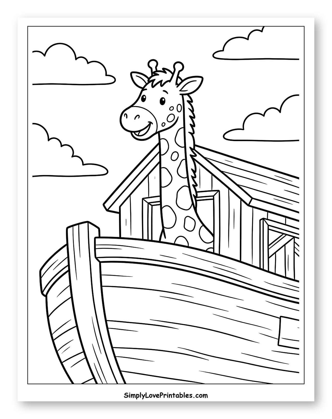 Giraffe Peeking from the Ark Coloring Page for Kids