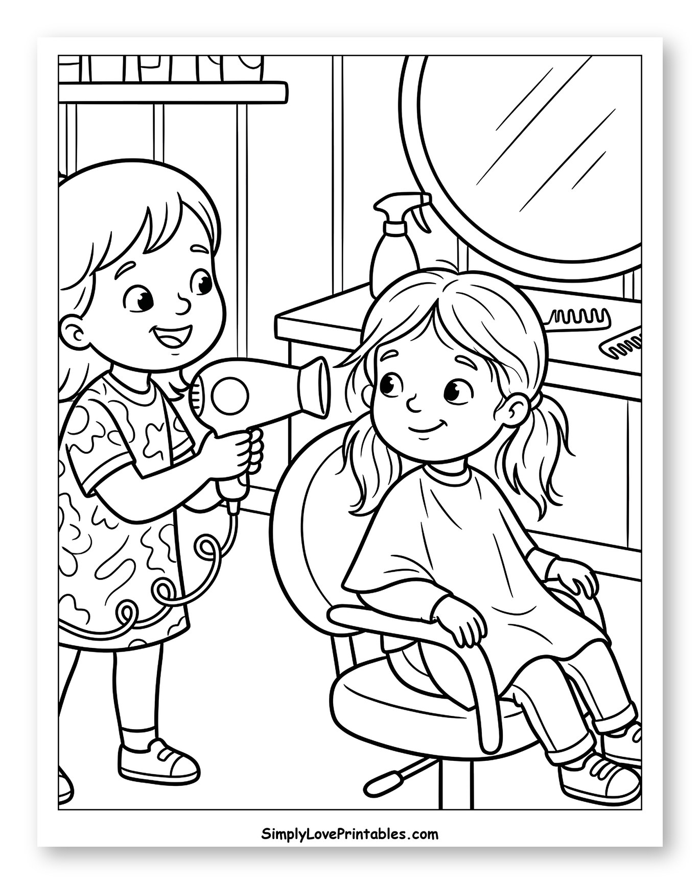Girl Drying Her Friend's Hair in Salon