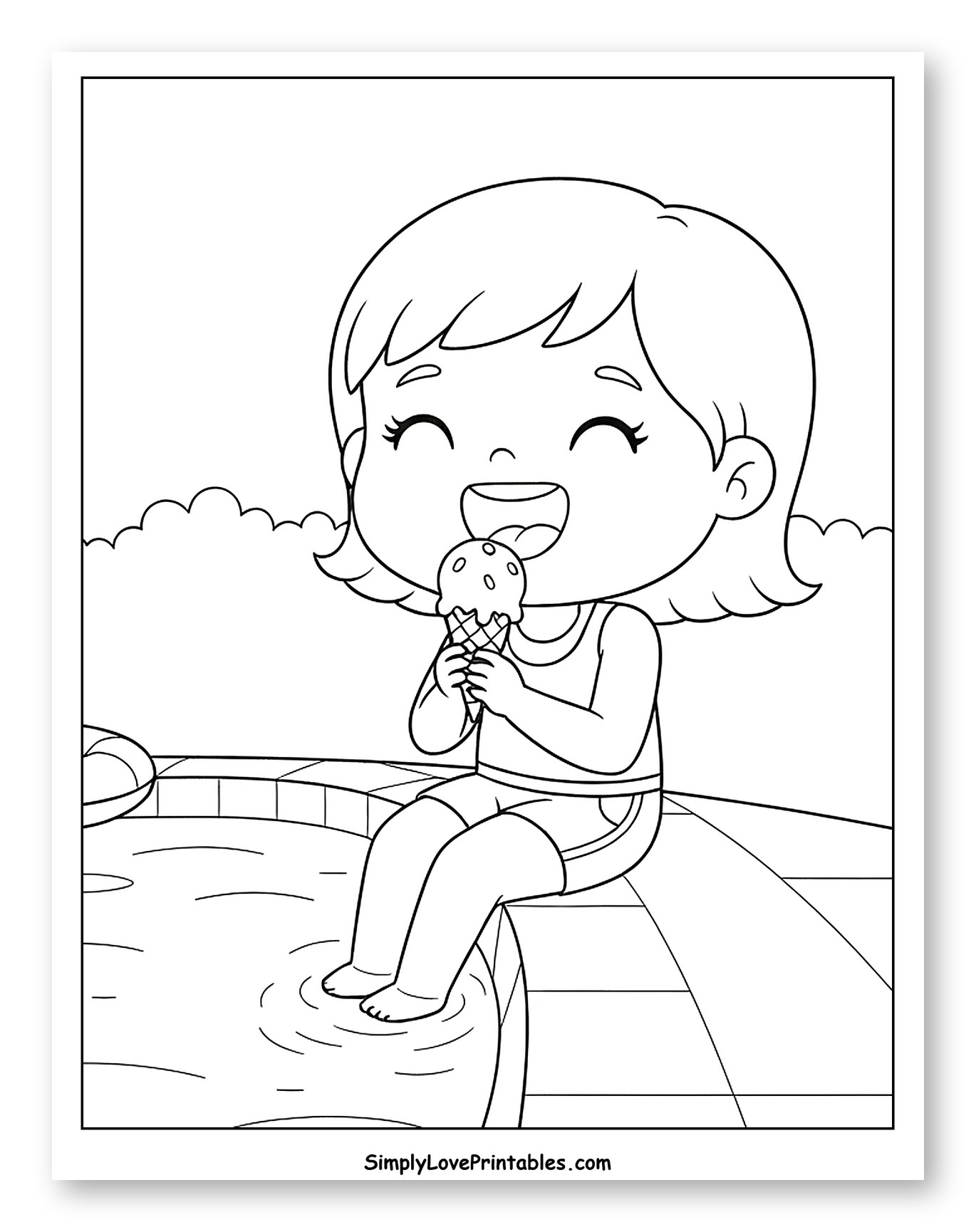 Girl Eating Ice Cream by the Pool