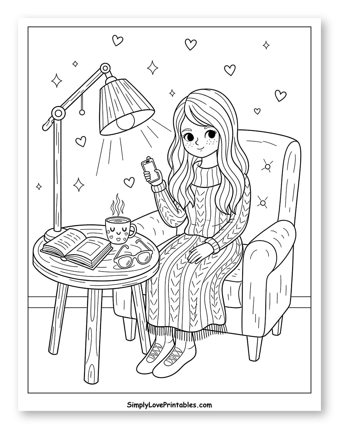Girl Enjoying a Cozy Evening Indoors to Color for Adults
